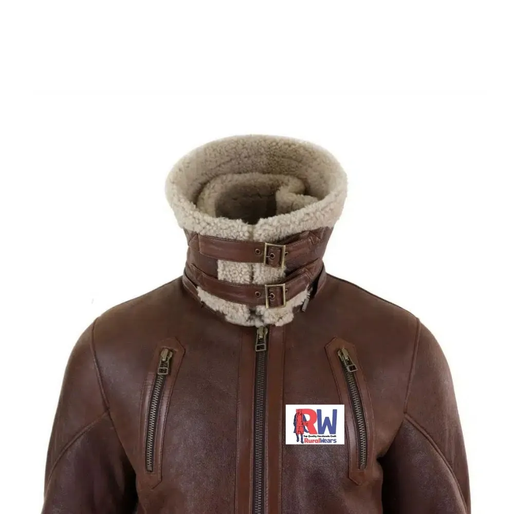 RW Authentic Sheepskin Men’s Brown Fur Hooded Black Leather Trench Coat