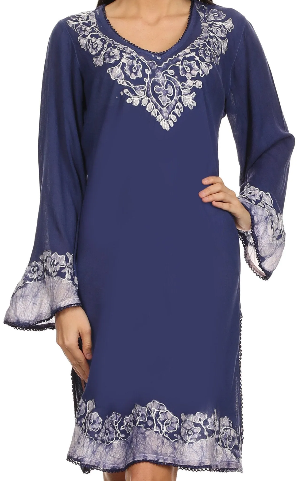 Sakkas Amme Batik Embroidered V-Neck Long Sleeve Blouse / Tunic