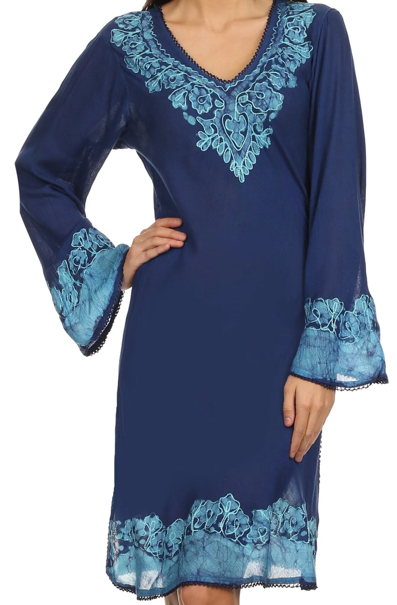 Sakkas Amme Batik Embroidered V-Neck Long Sleeve Blouse / Tunic