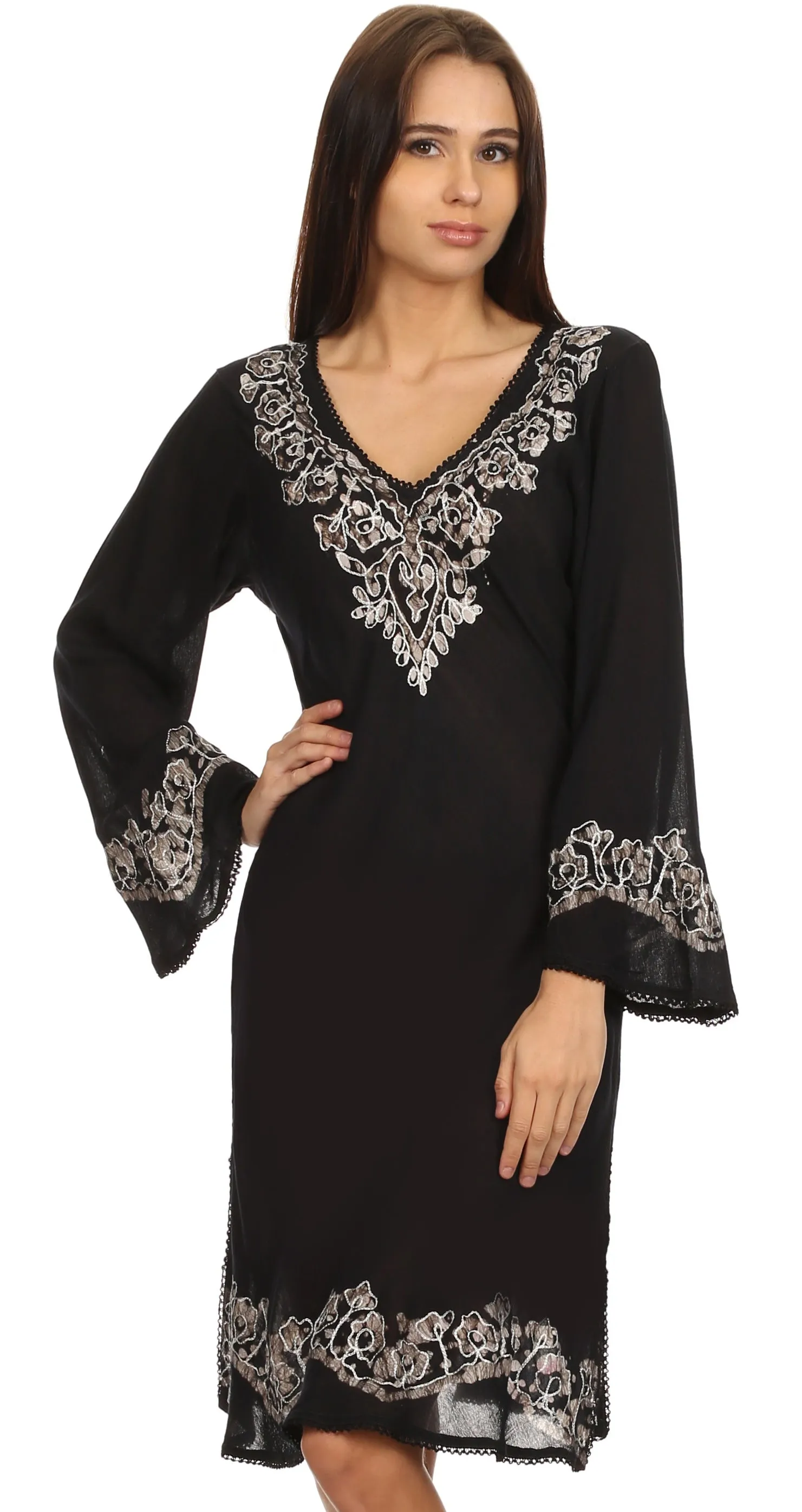 Sakkas Amme Batik Embroidered V-Neck Long Sleeve Blouse / Tunic