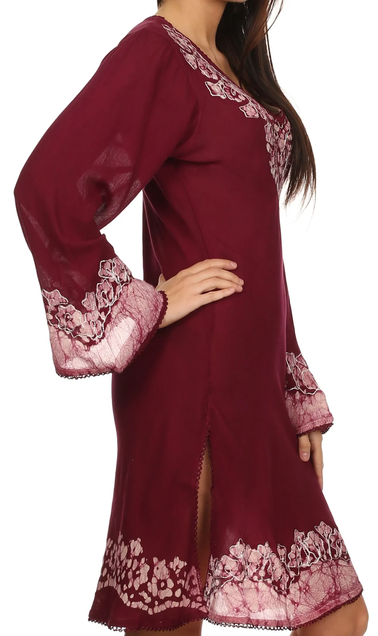 Sakkas Amme Batik Embroidered V-Neck Long Sleeve Blouse / Tunic