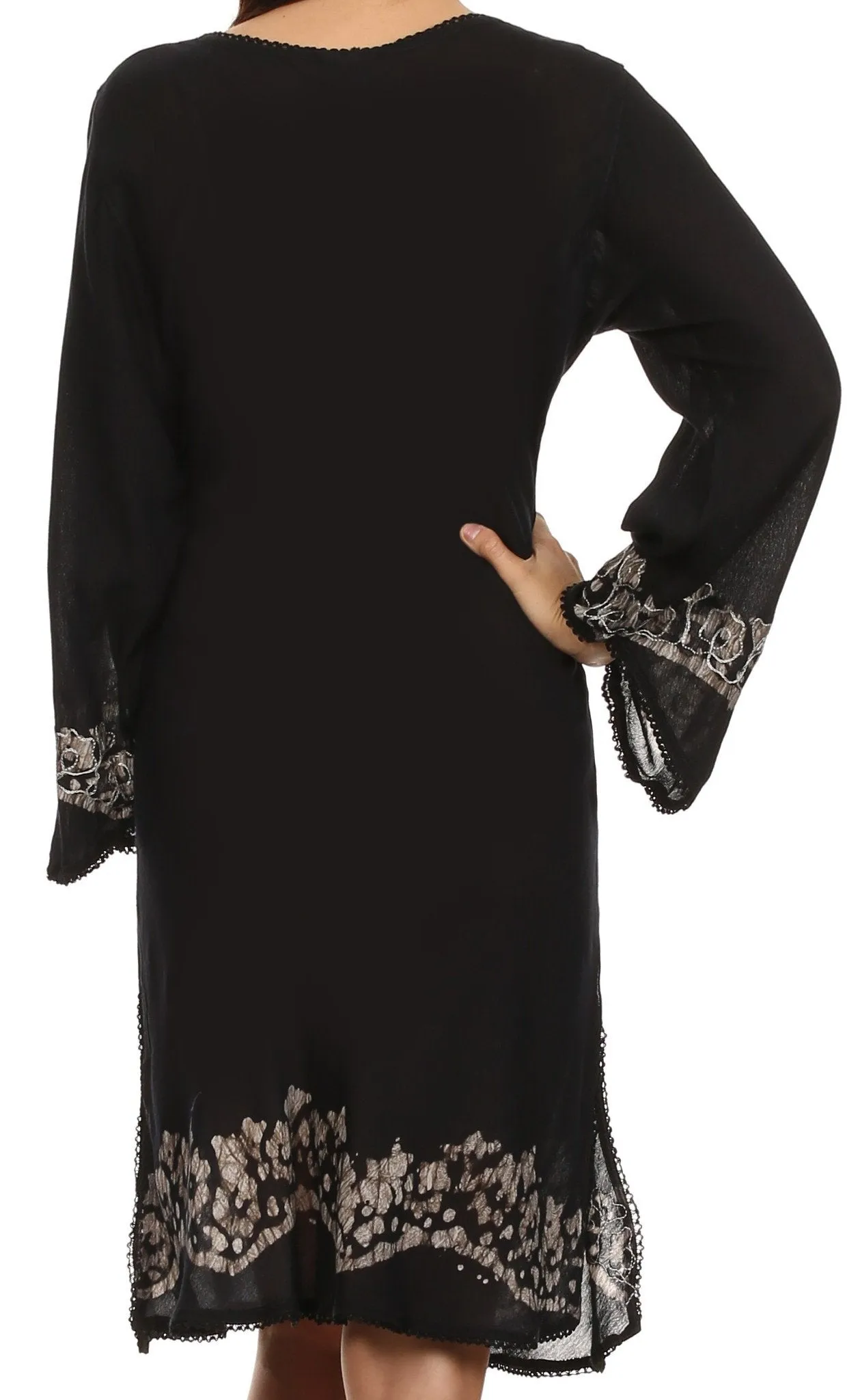 Sakkas Amme Batik Embroidered V-Neck Long Sleeve Blouse / Tunic