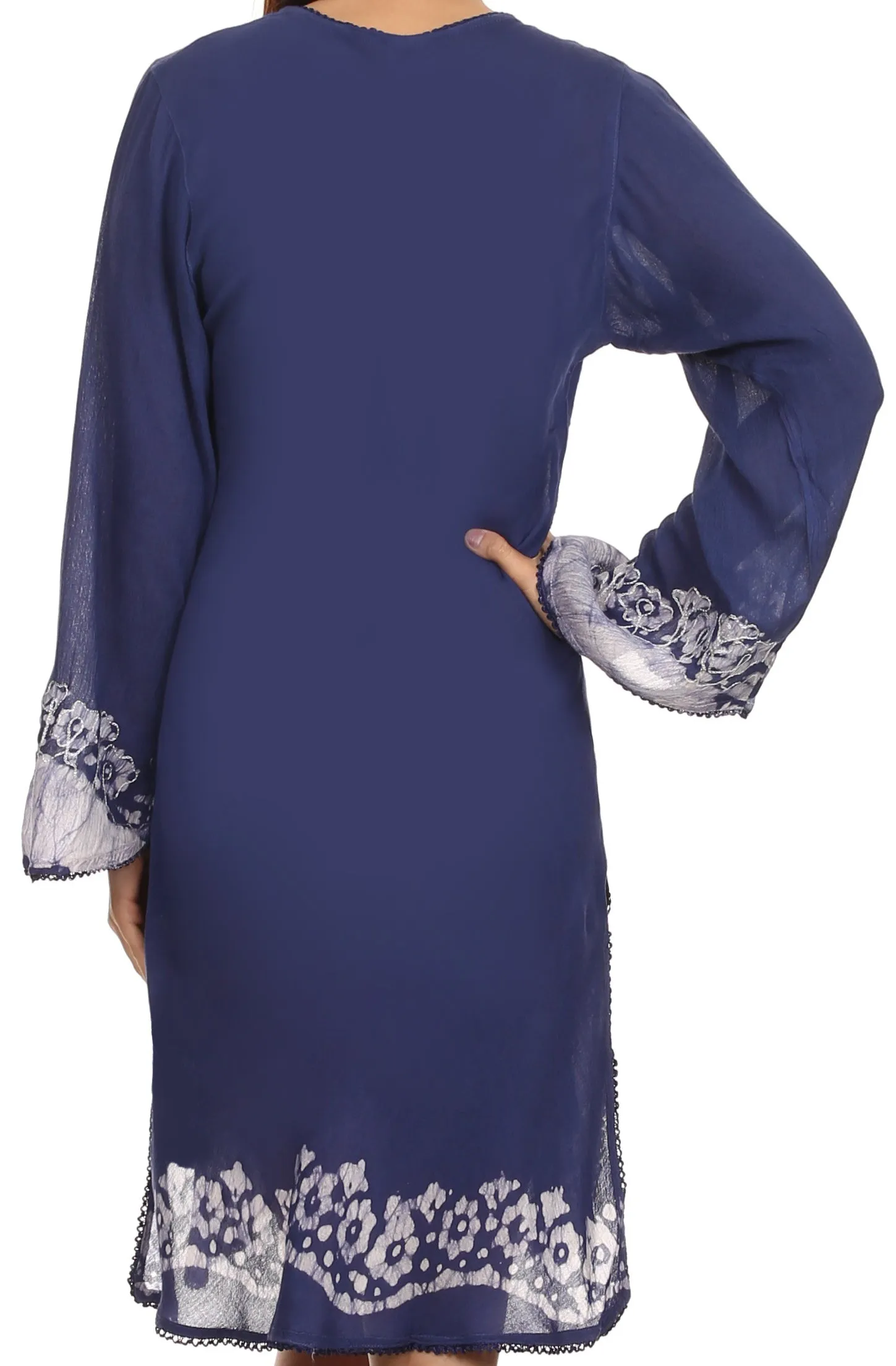 Sakkas Amme Batik Embroidered V-Neck Long Sleeve Blouse / Tunic