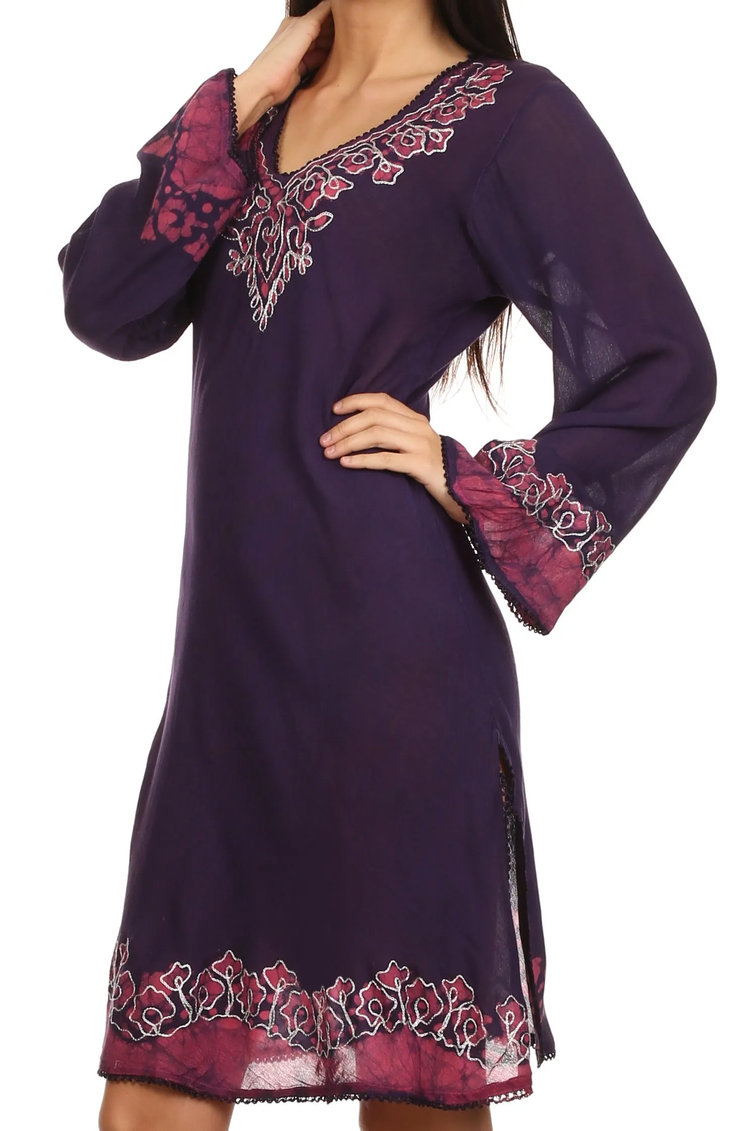 Sakkas Amme Batik Embroidered V-Neck Long Sleeve Blouse / Tunic