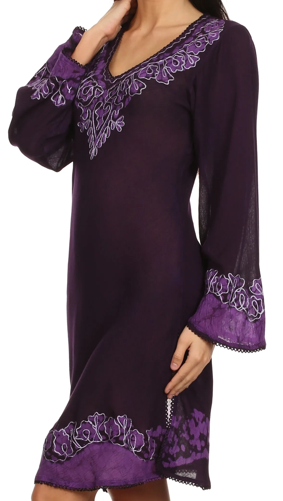 Sakkas Amme Batik Embroidered V-Neck Long Sleeve Blouse / Tunic