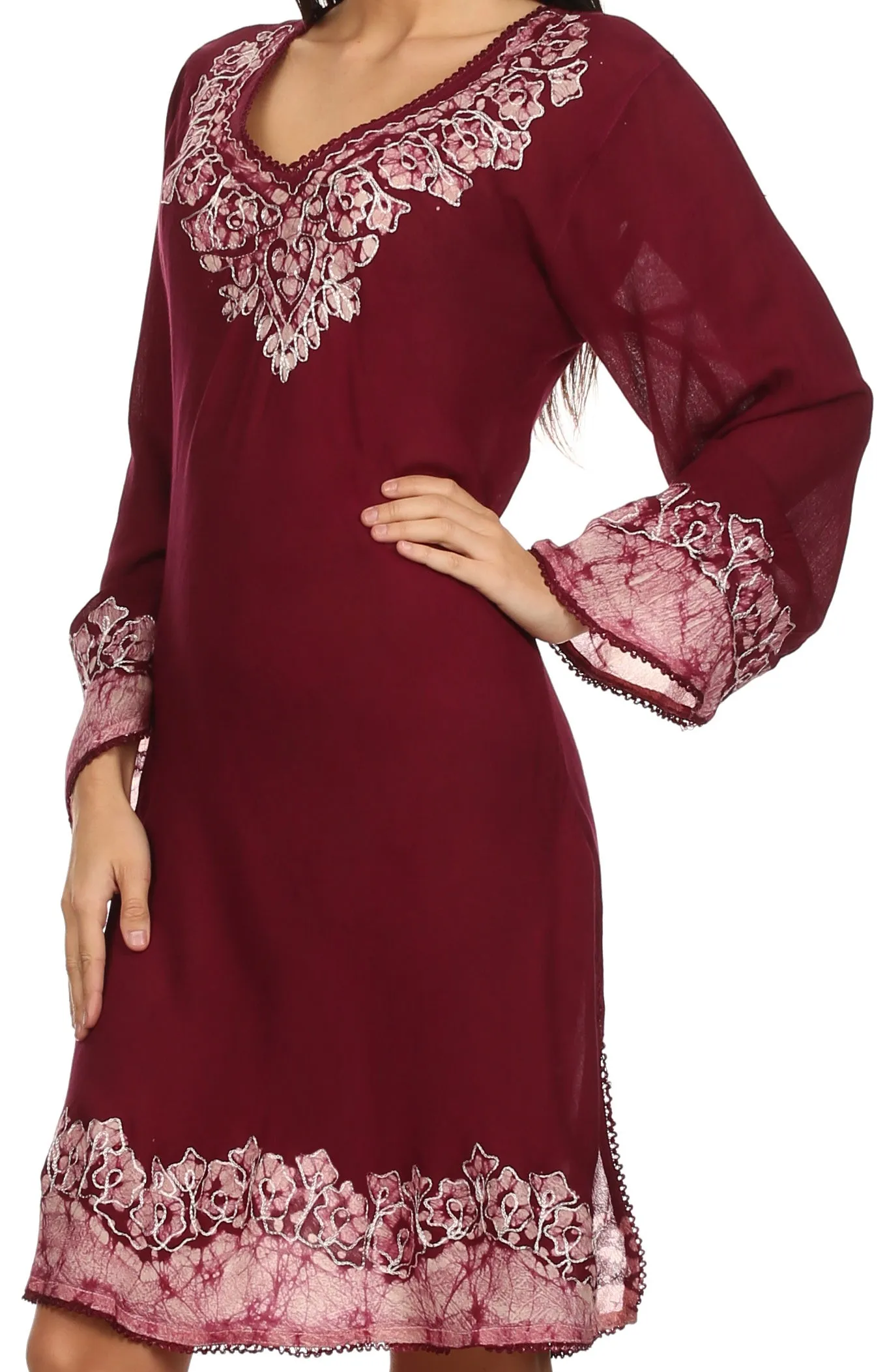 Sakkas Amme Batik Embroidered V-Neck Long Sleeve Blouse / Tunic