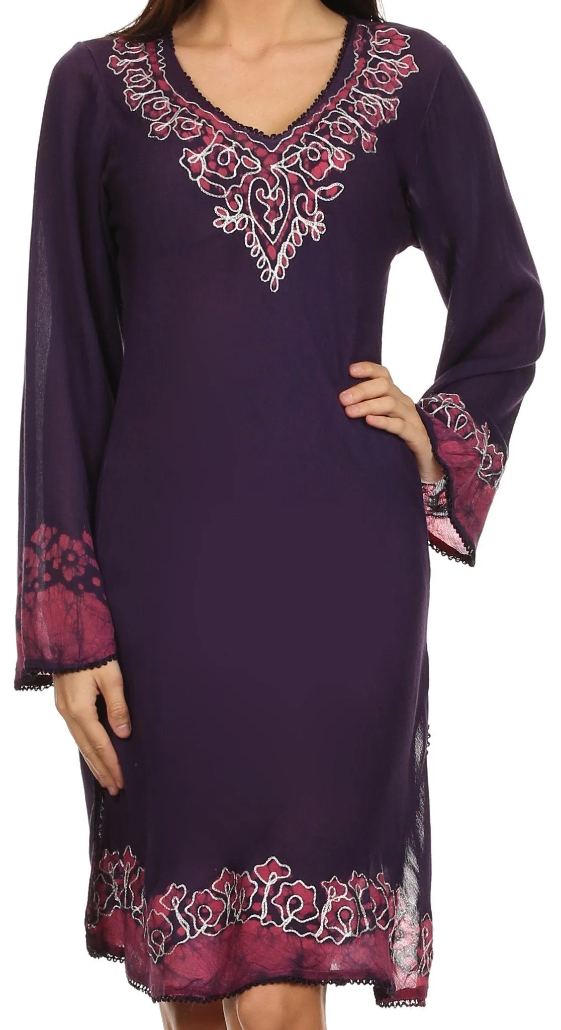 Sakkas Amme Batik Embroidered V-Neck Long Sleeve Blouse / Tunic