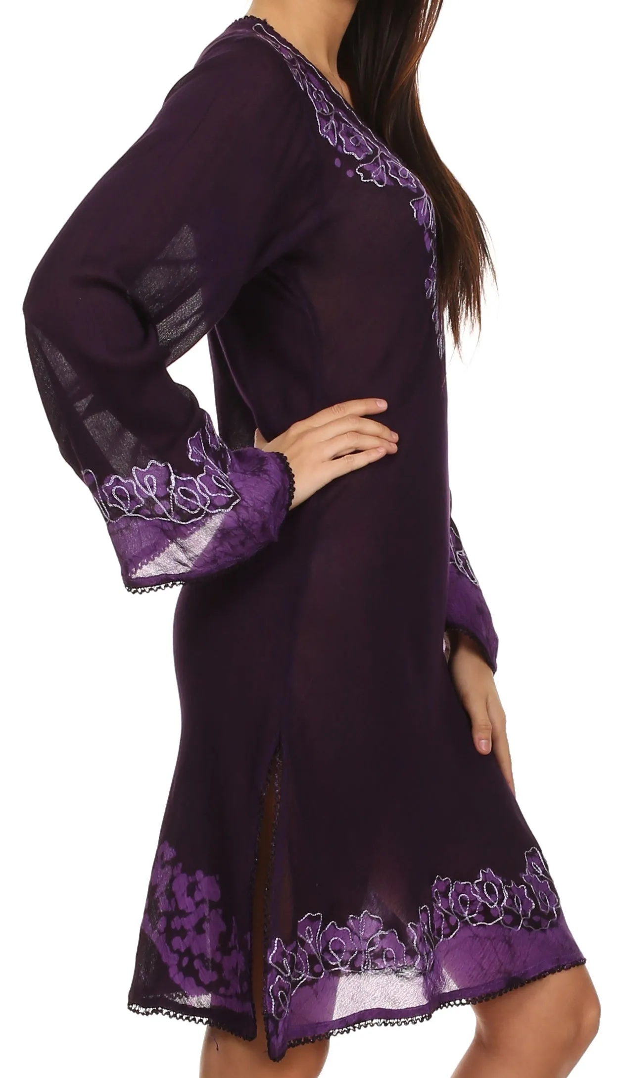 Sakkas Amme Batik Embroidered V-Neck Long Sleeve Blouse / Tunic