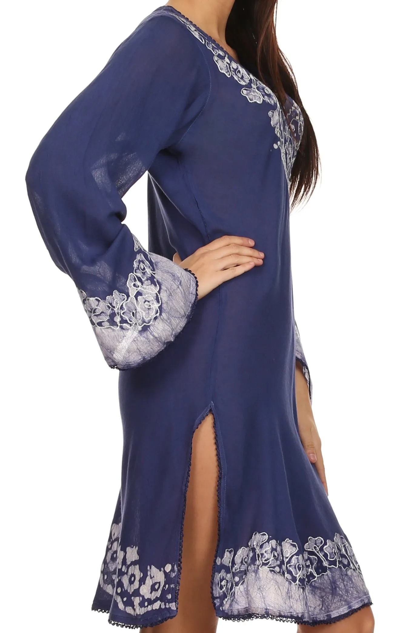 Sakkas Amme Batik Embroidered V-Neck Long Sleeve Blouse / Tunic