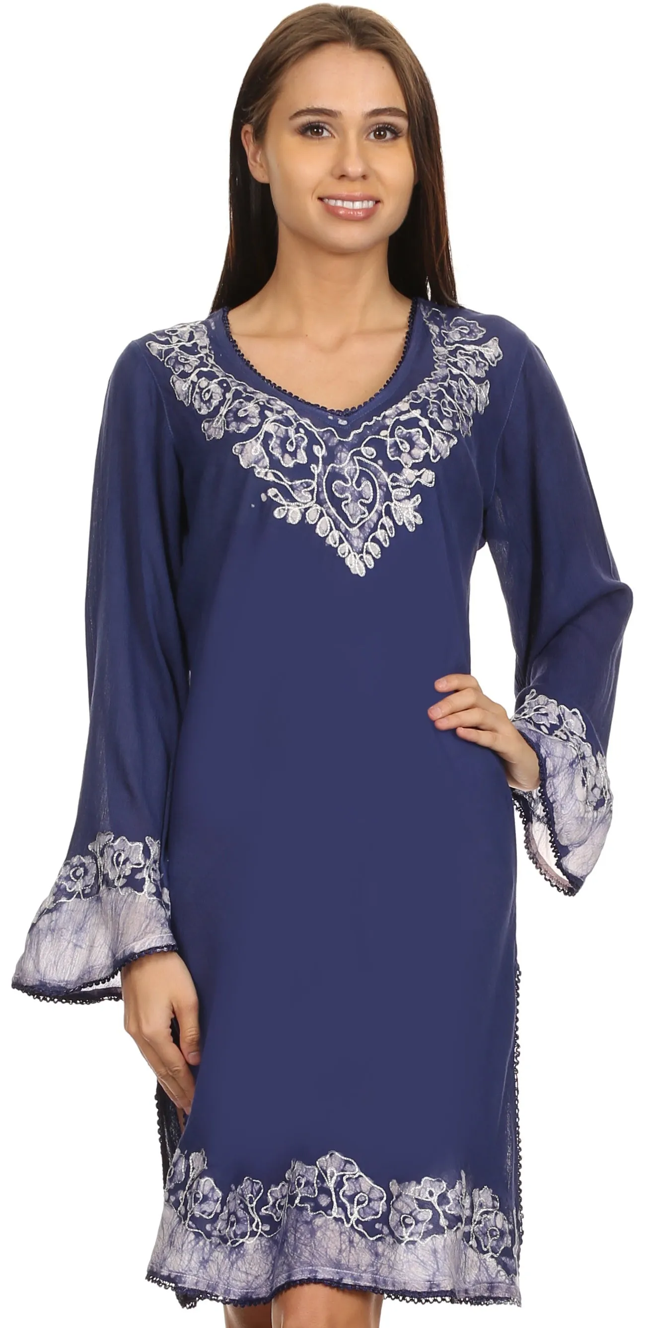 Sakkas Amme Batik Embroidered V-Neck Long Sleeve Blouse / Tunic