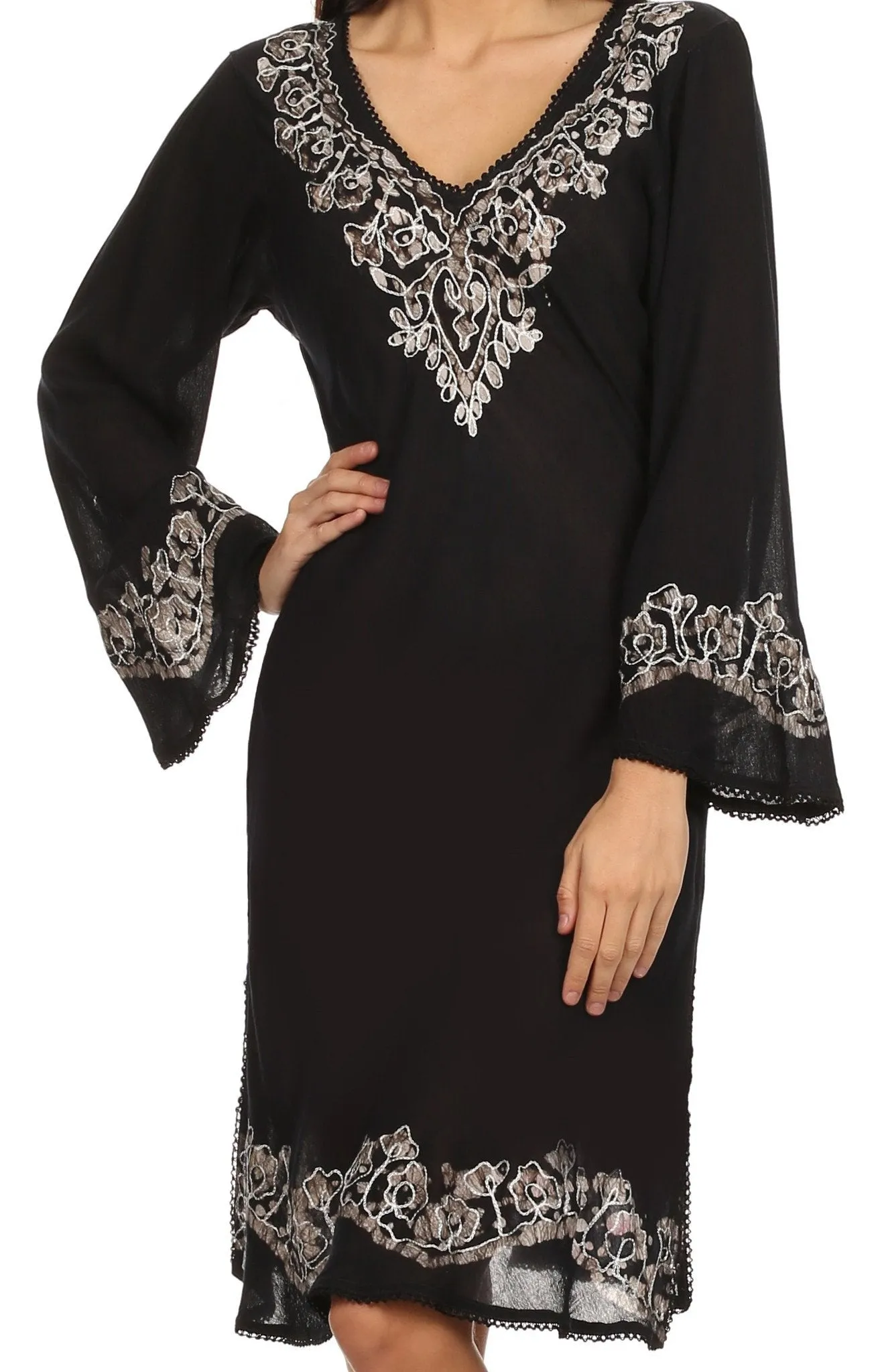 Sakkas Amme Batik Embroidered V-Neck Long Sleeve Blouse / Tunic