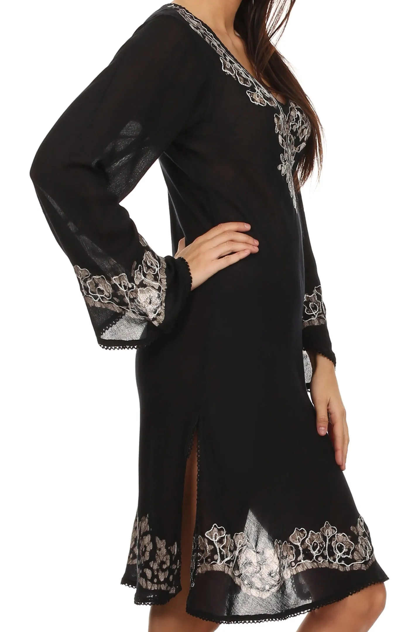 Sakkas Amme Batik Embroidered V-Neck Long Sleeve Blouse / Tunic