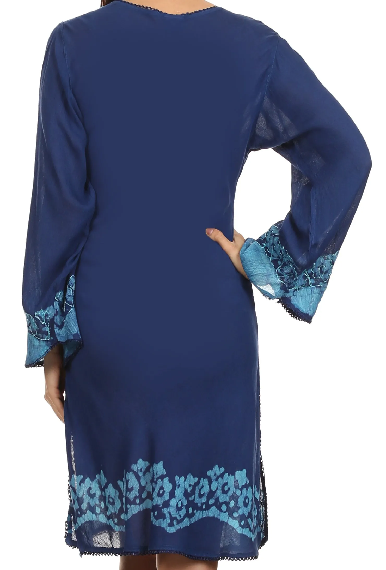 Sakkas Amme Batik Embroidered V-Neck Long Sleeve Blouse / Tunic