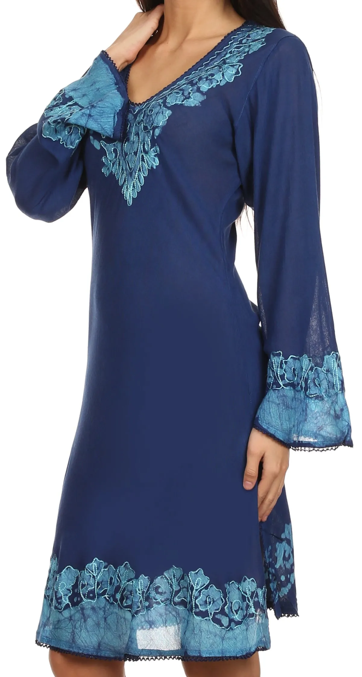 Sakkas Amme Batik Embroidered V-Neck Long Sleeve Blouse / Tunic