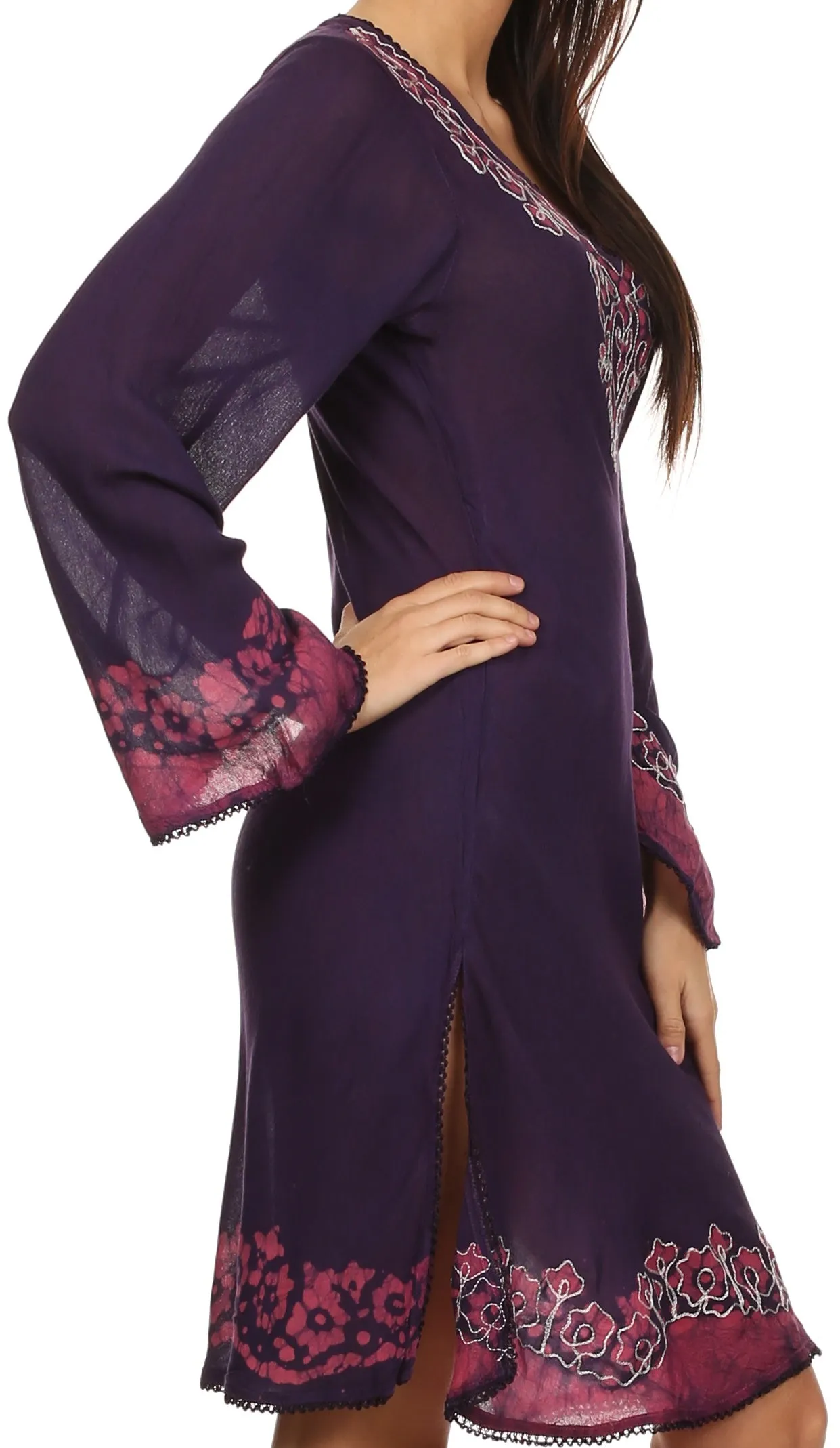 Sakkas Amme Batik Embroidered V-Neck Long Sleeve Blouse / Tunic