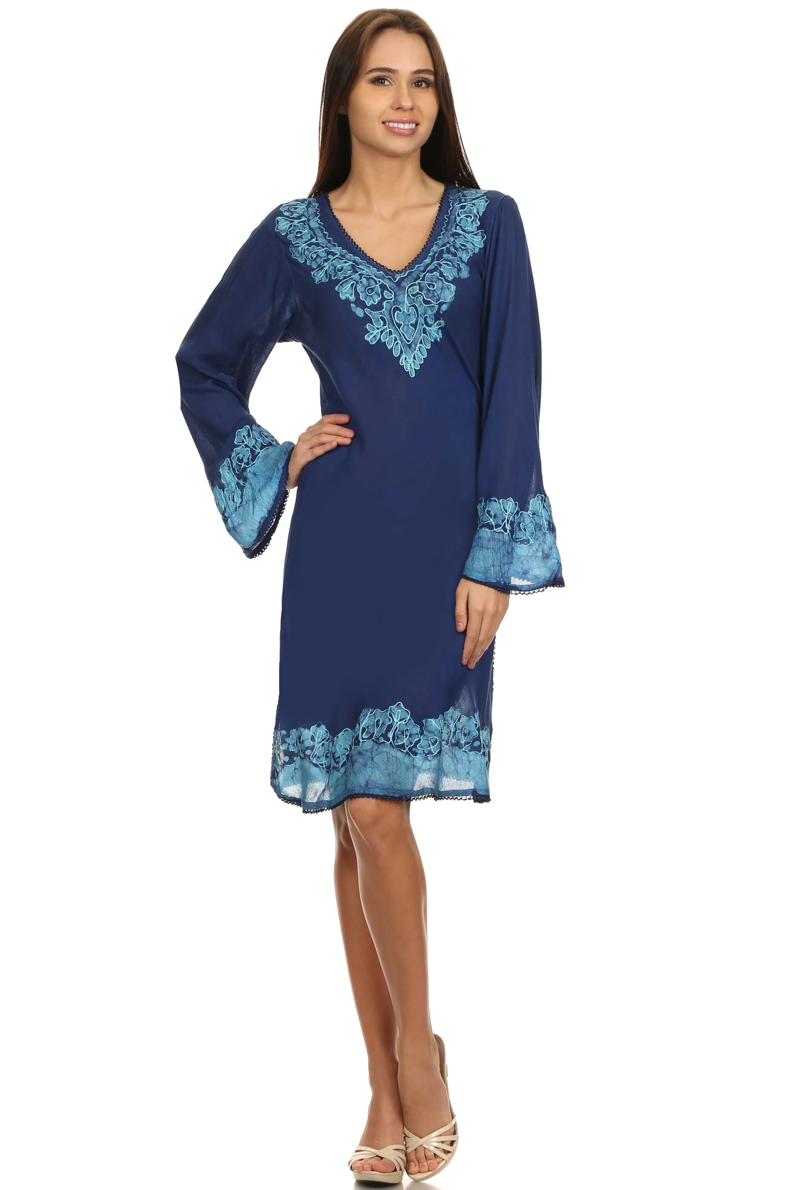 Sakkas Amme Batik Embroidered V-Neck Long Sleeve Blouse / Tunic