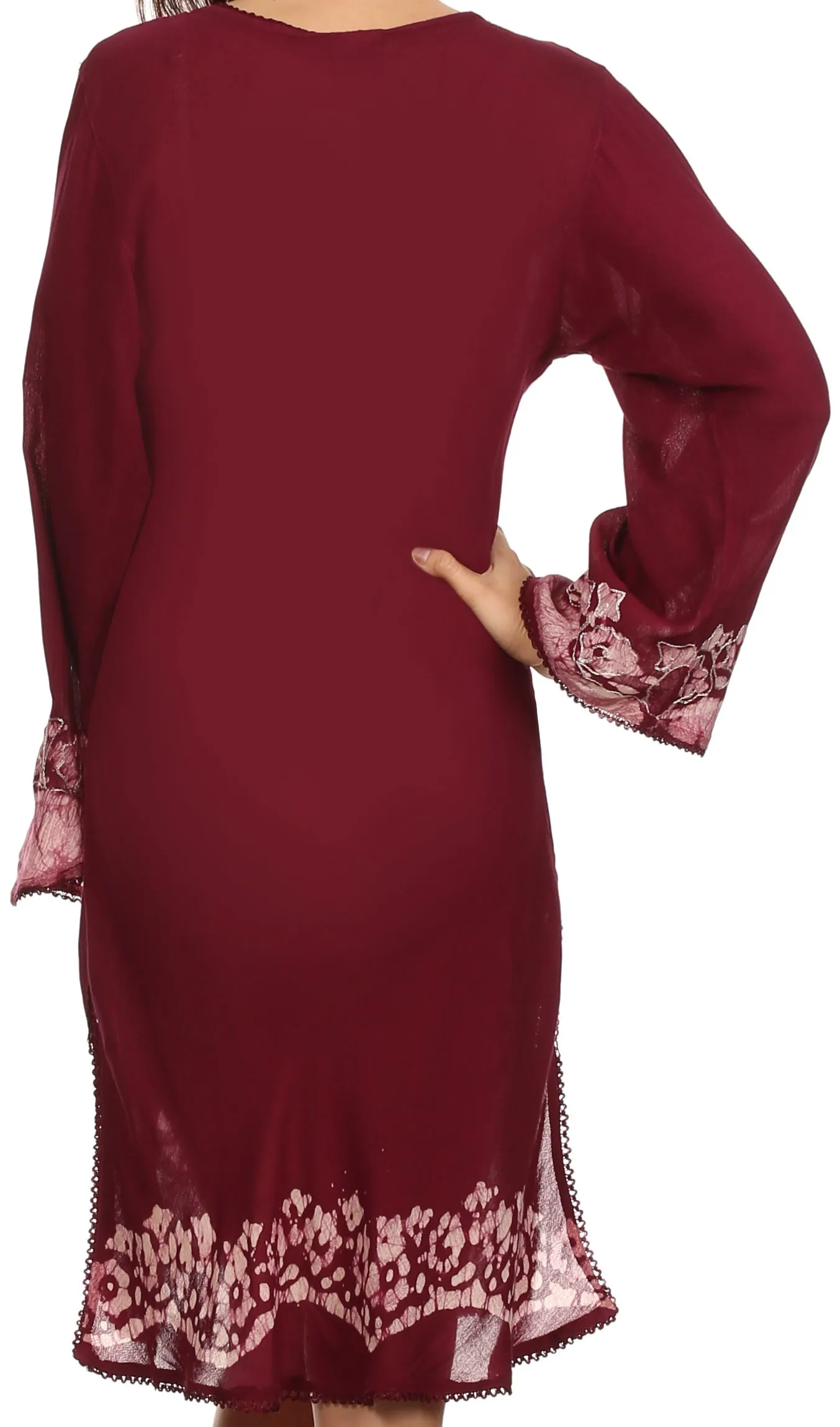 Sakkas Amme Batik Embroidered V-Neck Long Sleeve Blouse / Tunic