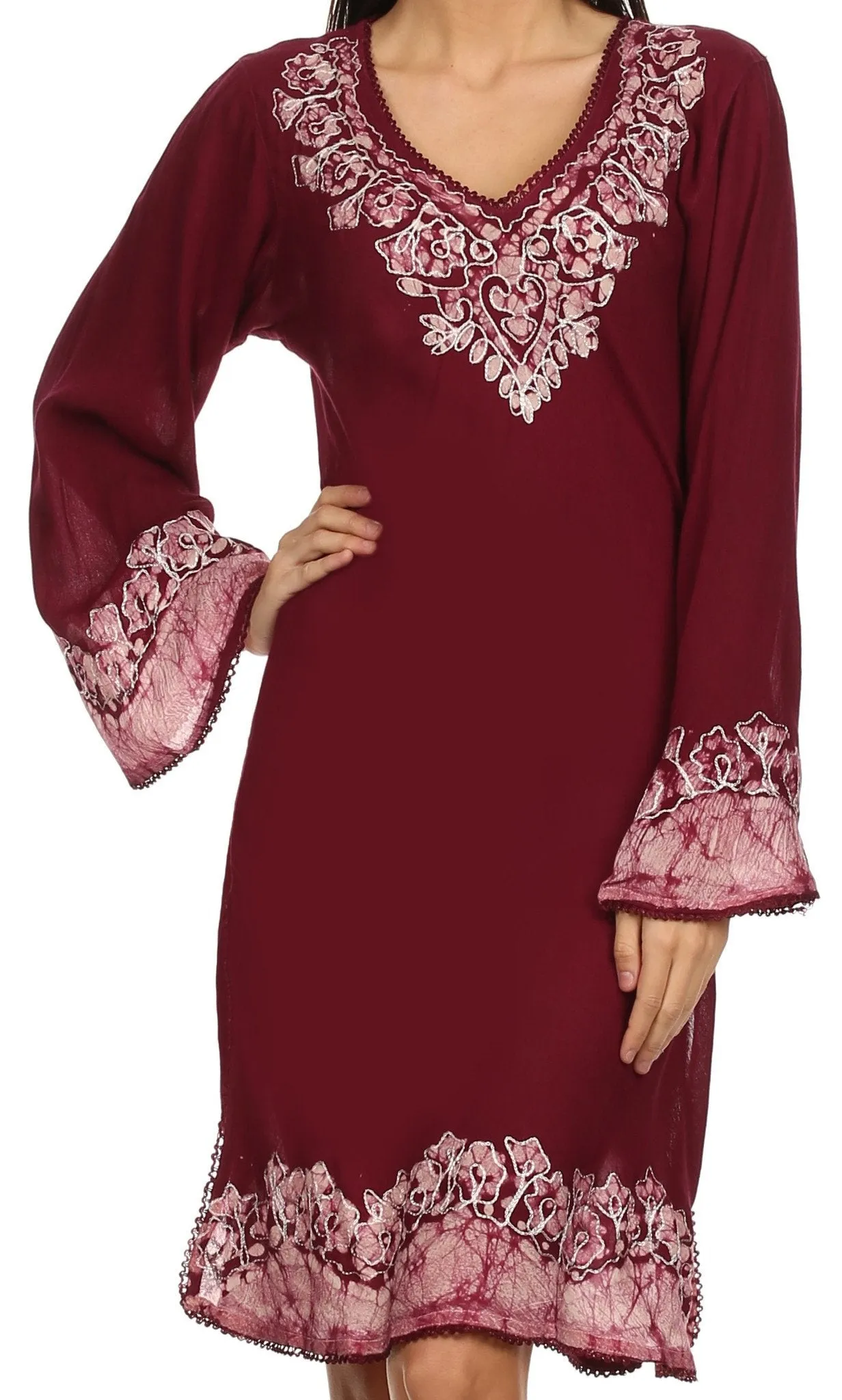 Sakkas Amme Batik Embroidered V-Neck Long Sleeve Blouse / Tunic