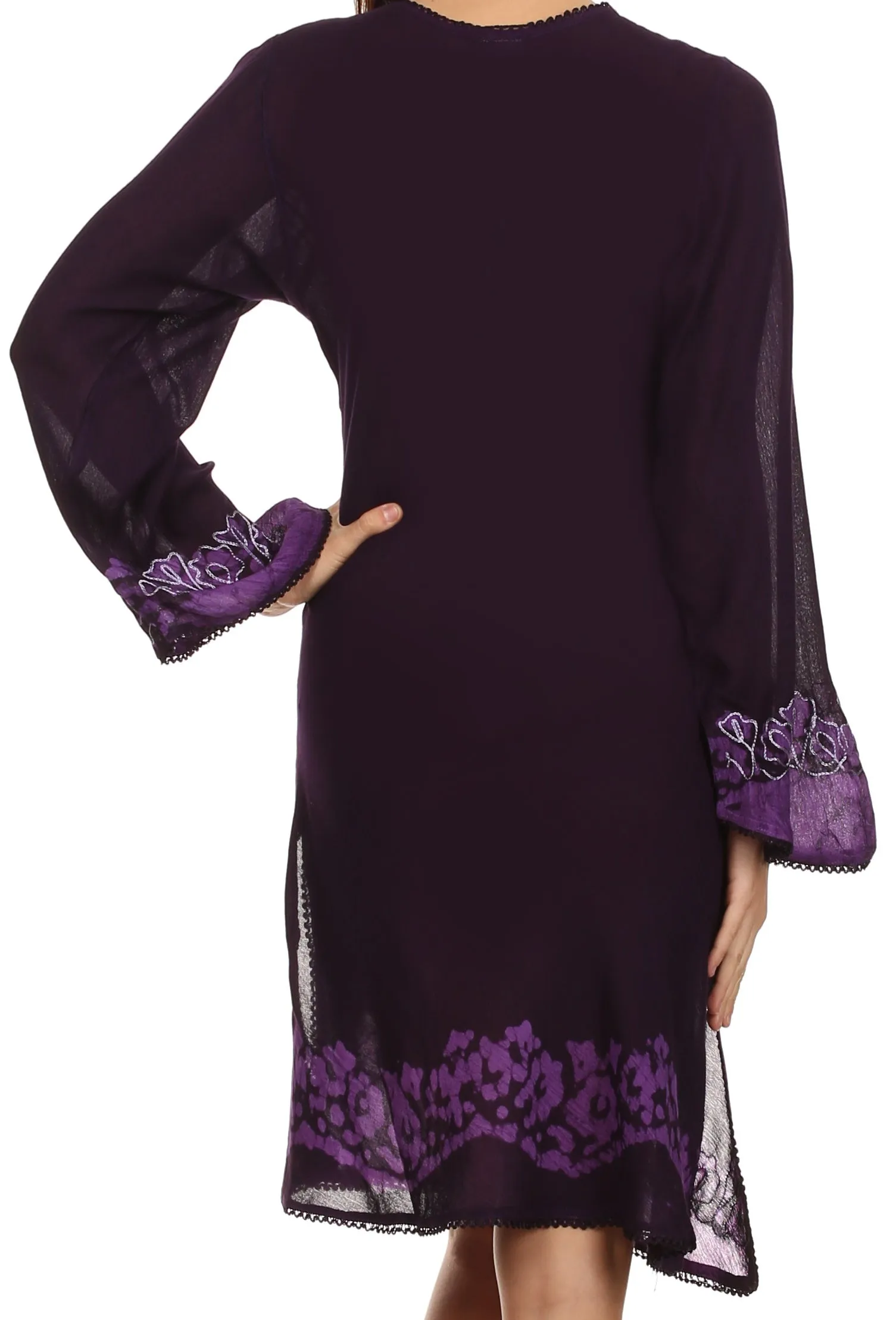 Sakkas Amme Batik Embroidered V-Neck Long Sleeve Blouse / Tunic