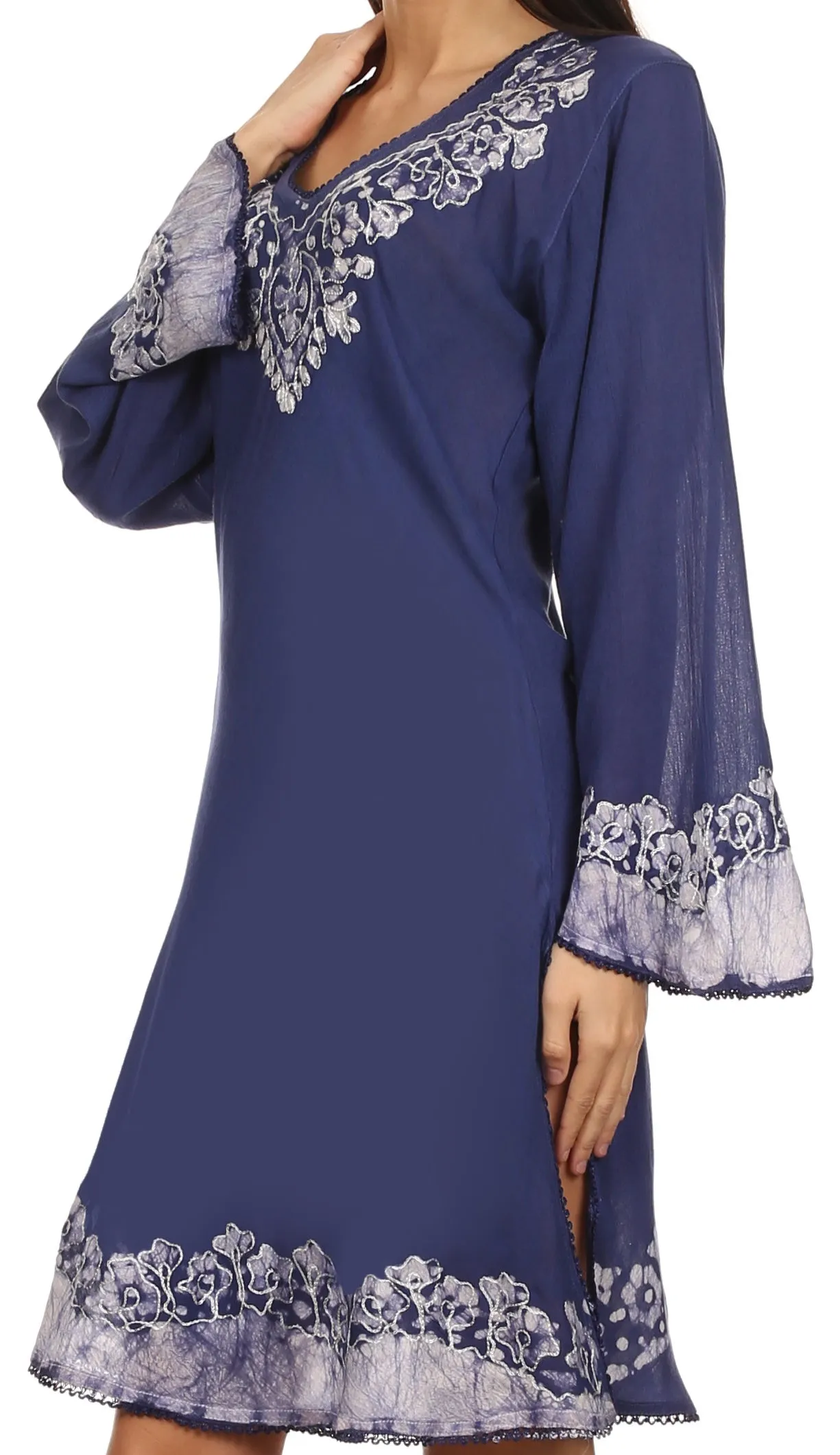 Sakkas Amme Batik Embroidered V-Neck Long Sleeve Blouse / Tunic