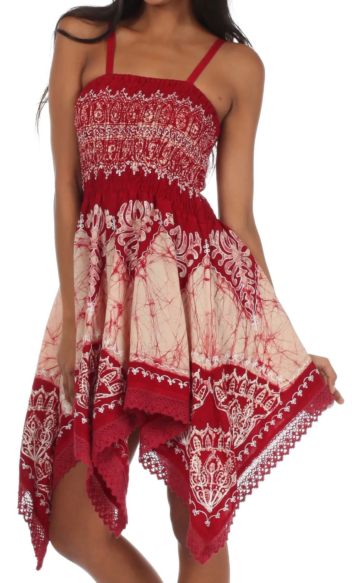 Sakkas Batik Handkerchief Hem Tunic Short Dress