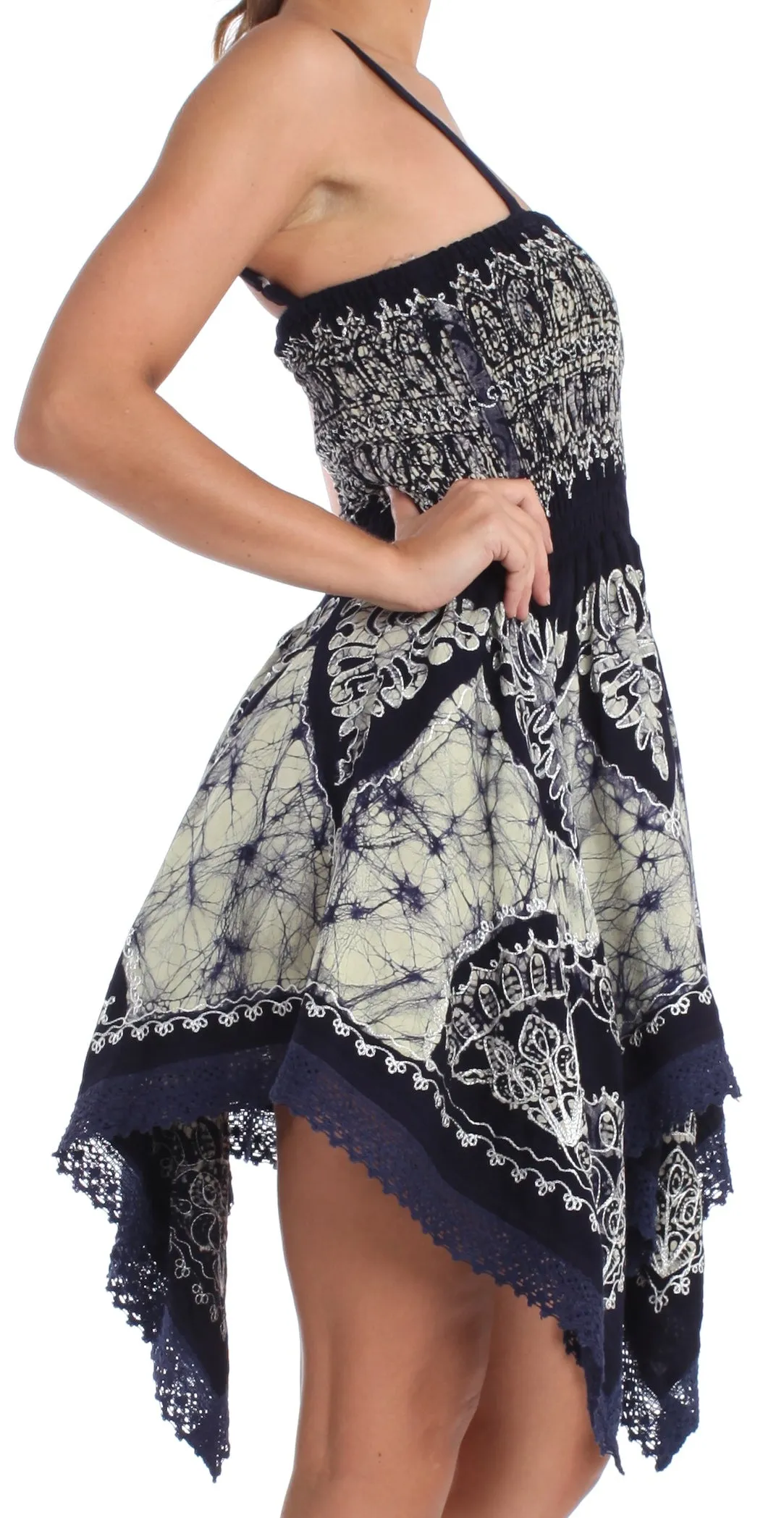 Sakkas Batik Handkerchief Hem Tunic Short Dress