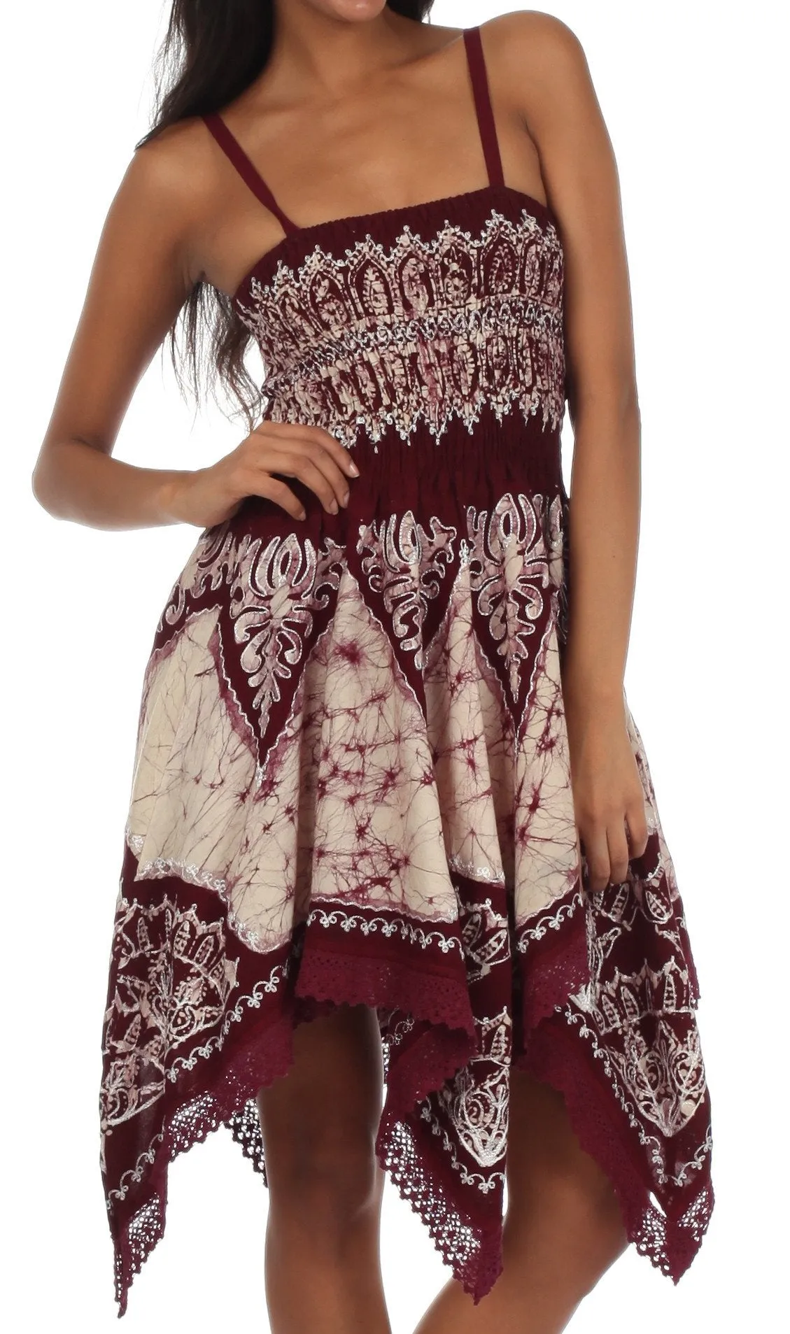 Sakkas Batik Handkerchief Hem Tunic Short Dress