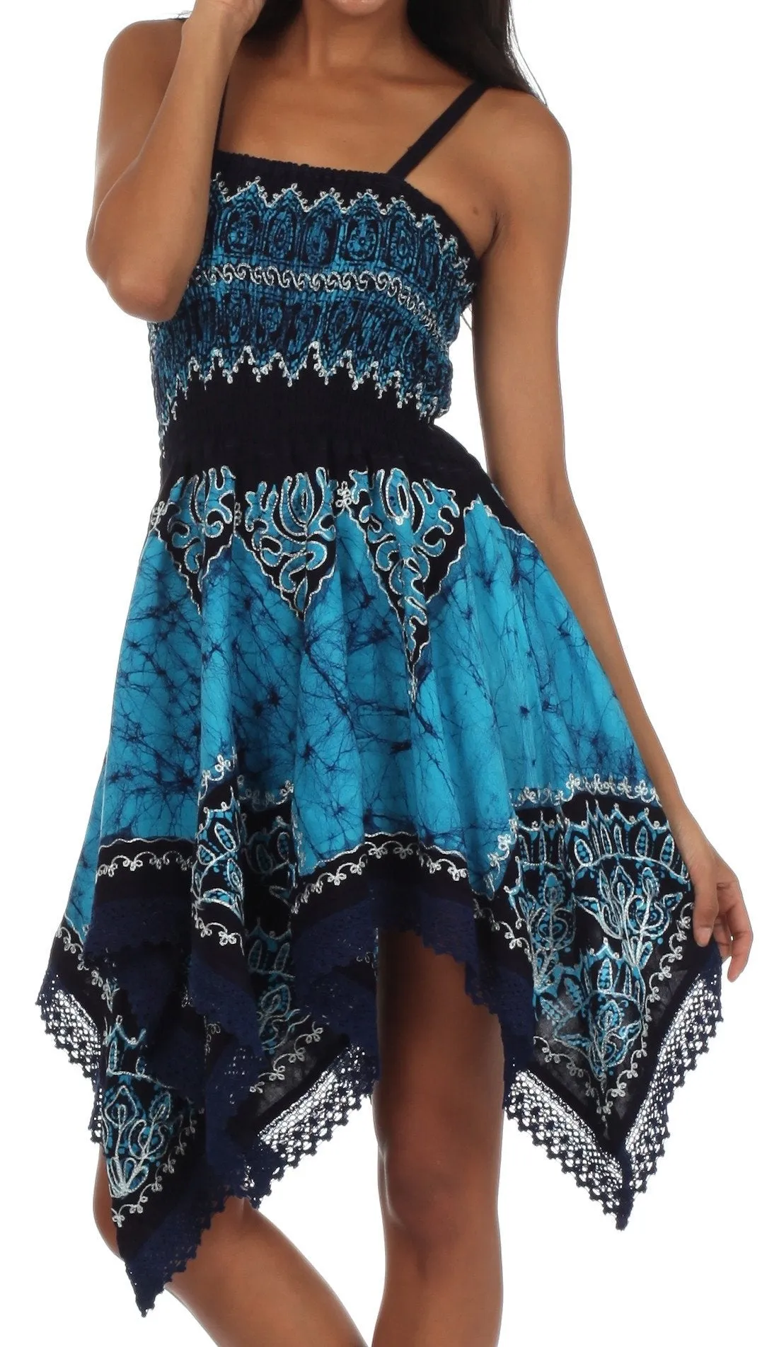 Sakkas Batik Handkerchief Hem Tunic Short Dress