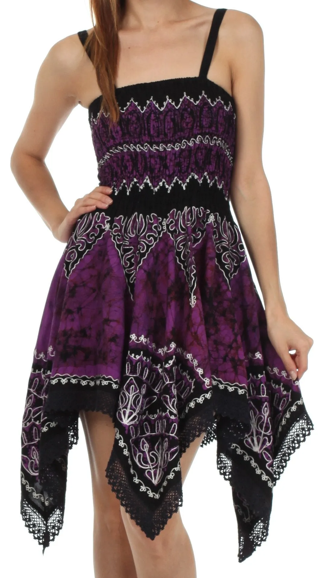 Sakkas Batik Handkerchief Hem Tunic Short Dress