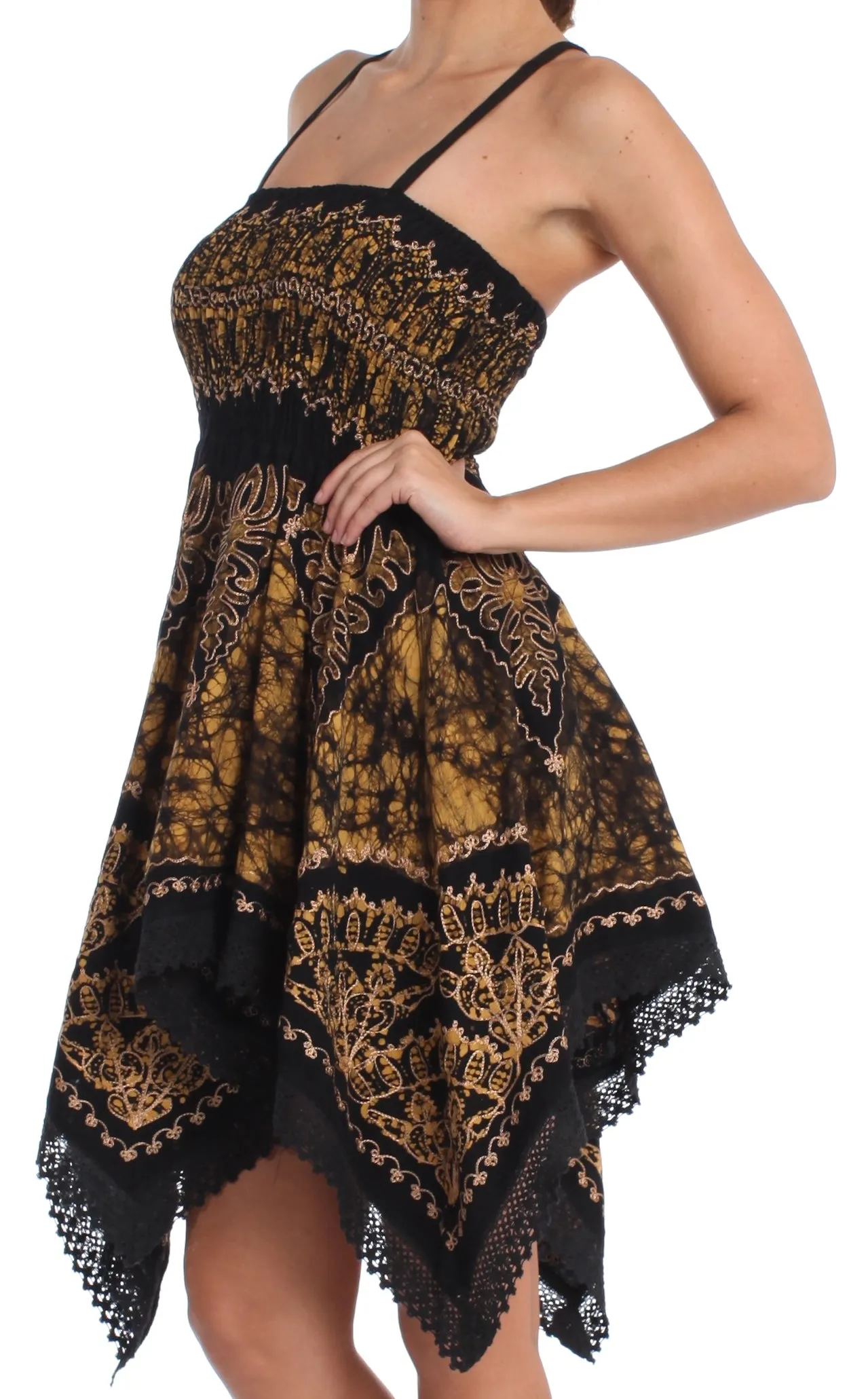 Sakkas Batik Handkerchief Hem Tunic Short Dress