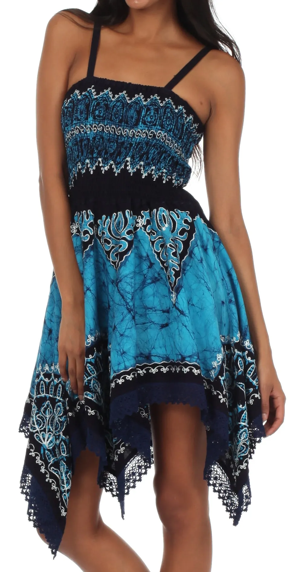 Sakkas Batik Handkerchief Hem Tunic Short Dress