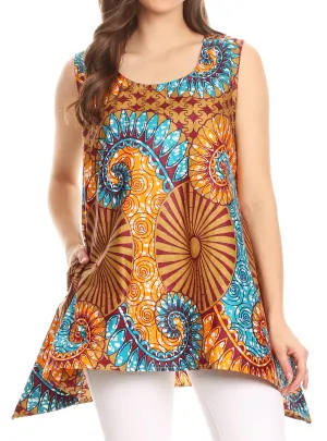 Sakkas Hadiza Sleeveless Tank Top Blouse Wax African Ankara Casual Summer Simple