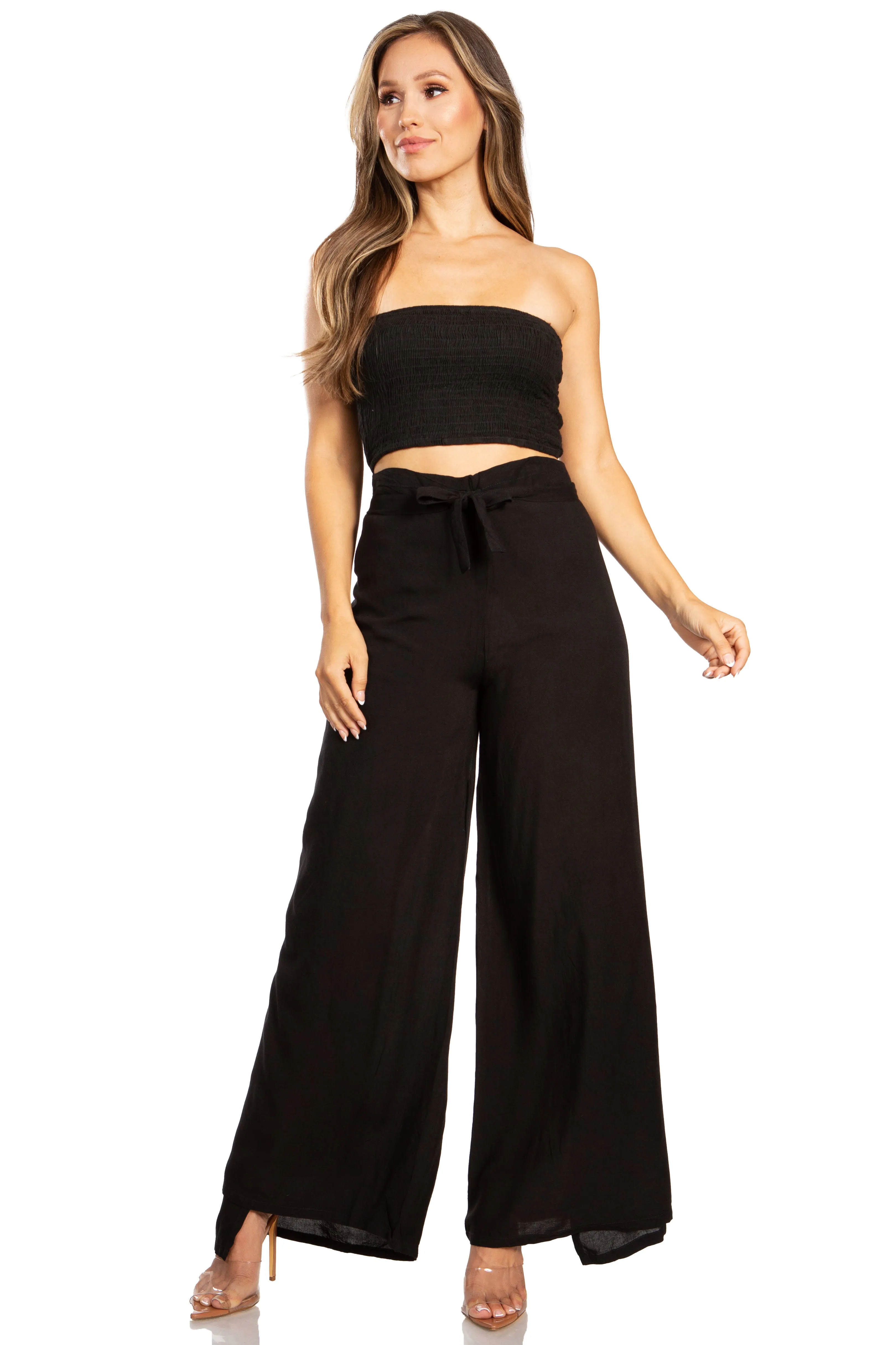 Sakkas Samantha Women's Bandeau Tube Top & Wide leg Gaucho Pants Set Palazzo Boho