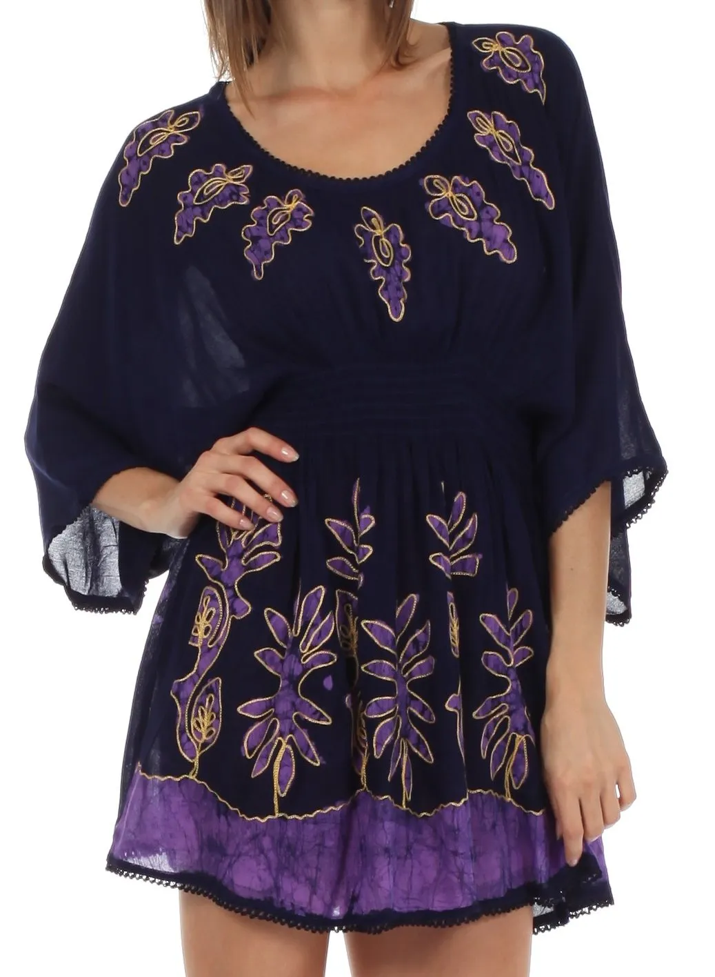 Sakkas Women's Embroidered Batik Gauzy Rayon Tunic Blouse