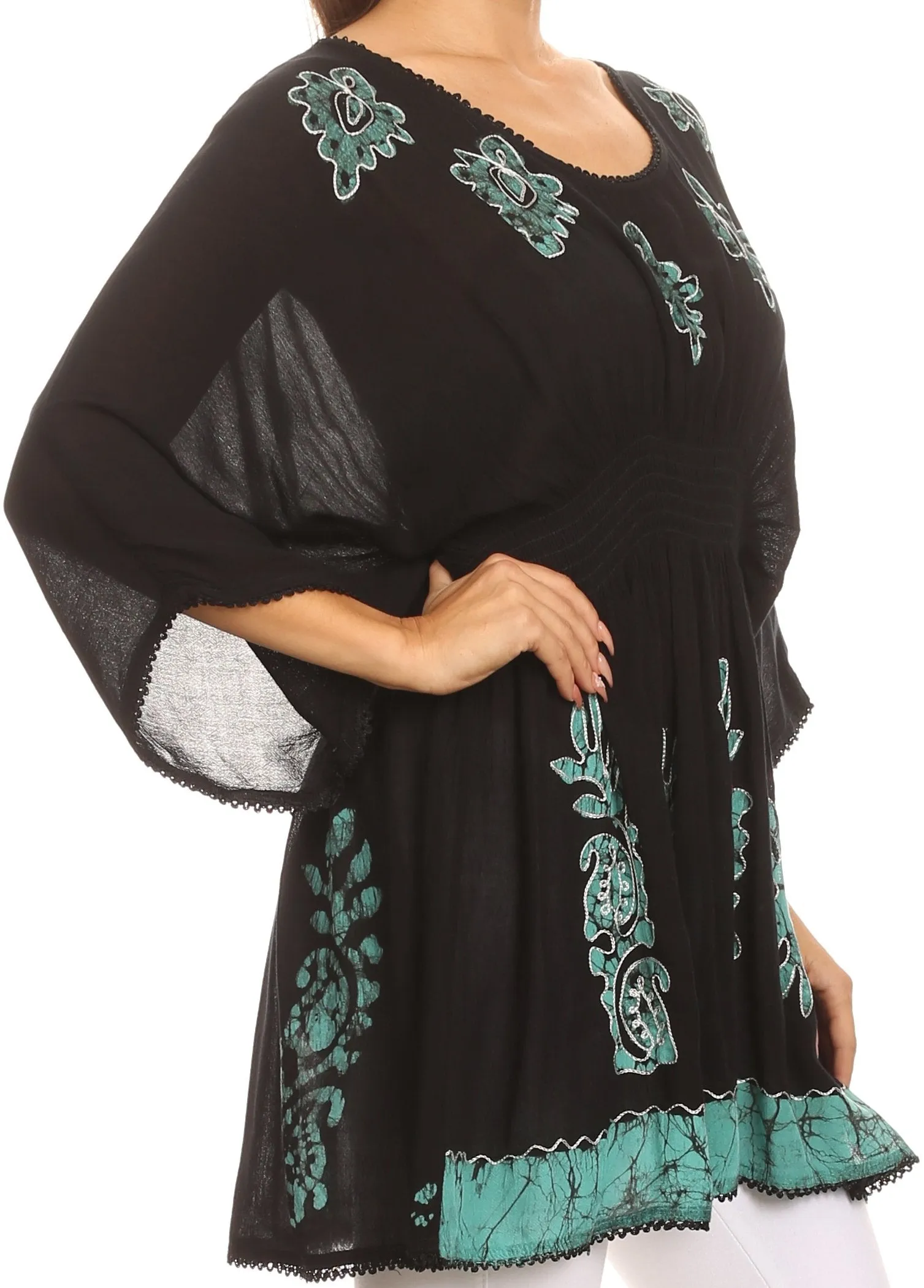 Sakkas Women's Embroidered Batik Gauzy Rayon Tunic Blouse