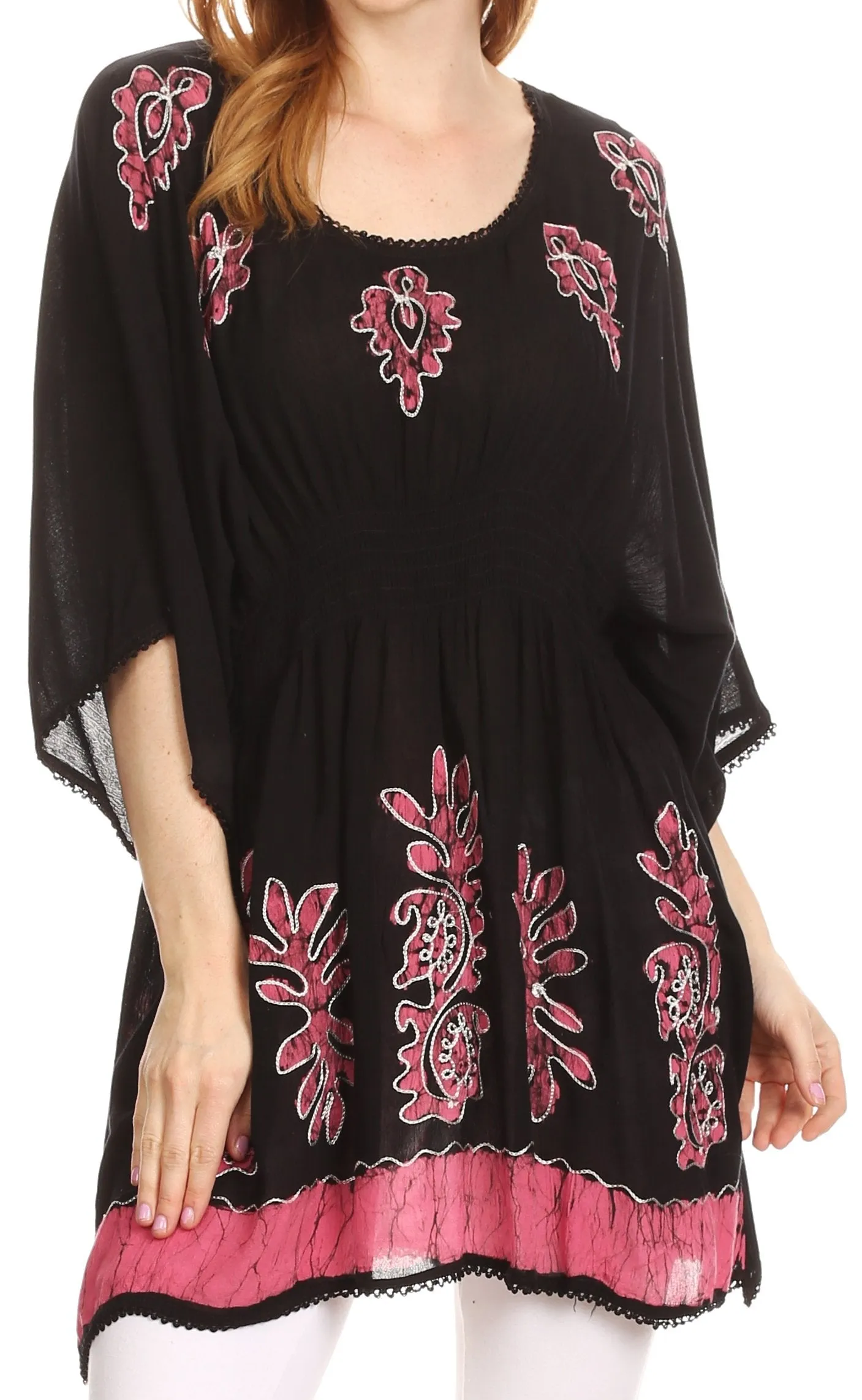 Sakkas Women's Embroidered Batik Gauzy Rayon Tunic Blouse