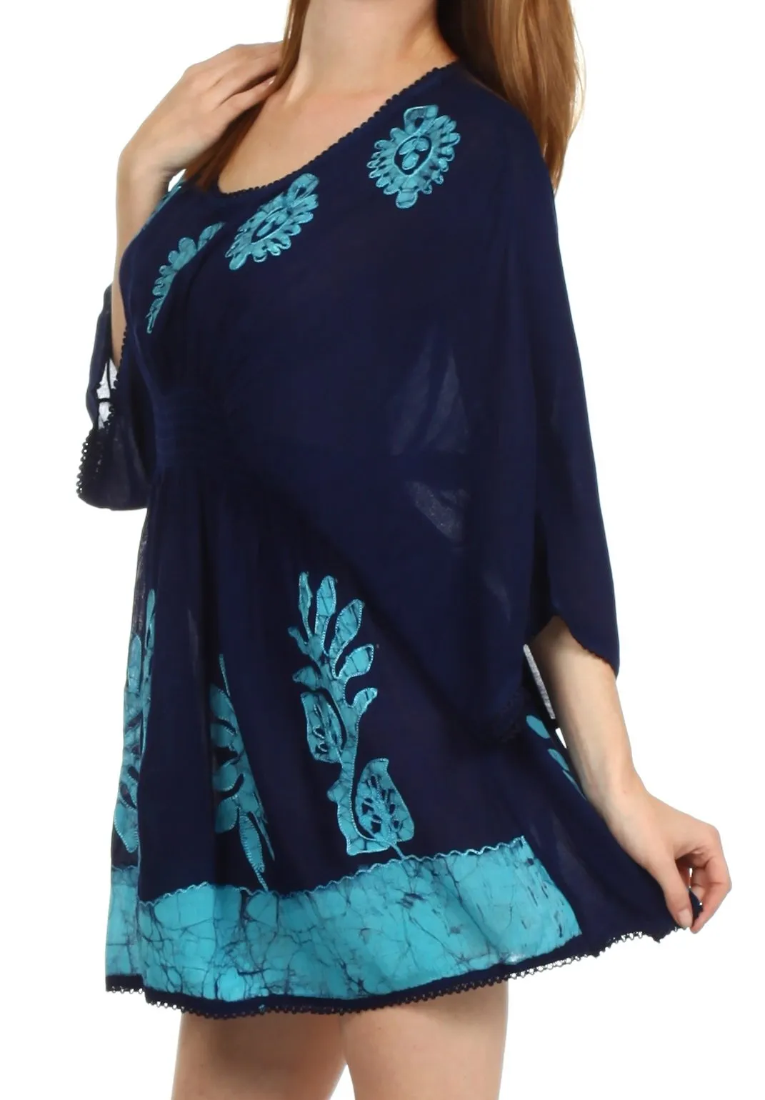 Sakkas Women's Embroidered Batik Gauzy Rayon Tunic Blouse