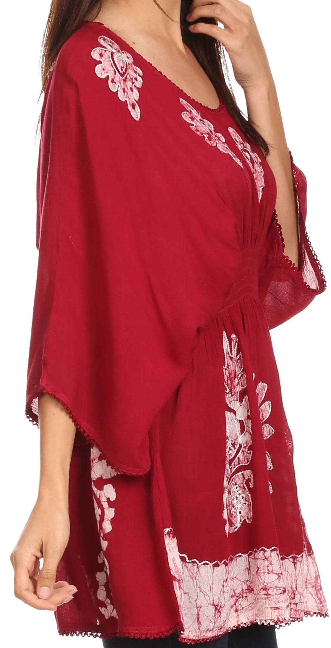 Sakkas Women's Embroidered Batik Gauzy Rayon Tunic Blouse