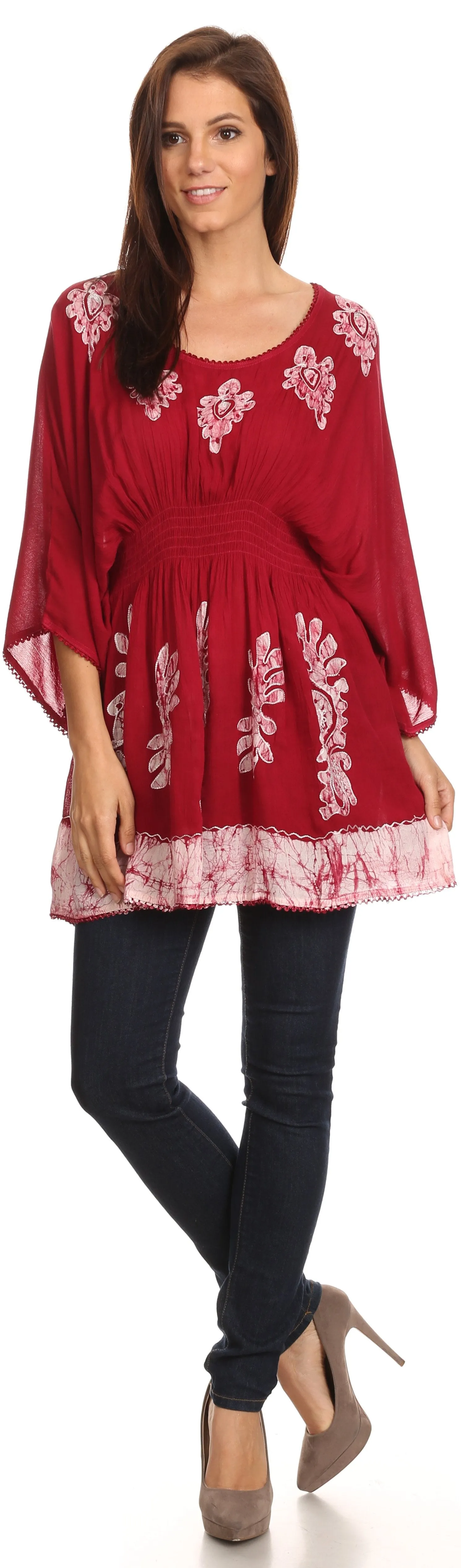 Sakkas Women's Embroidered Batik Gauzy Rayon Tunic Blouse