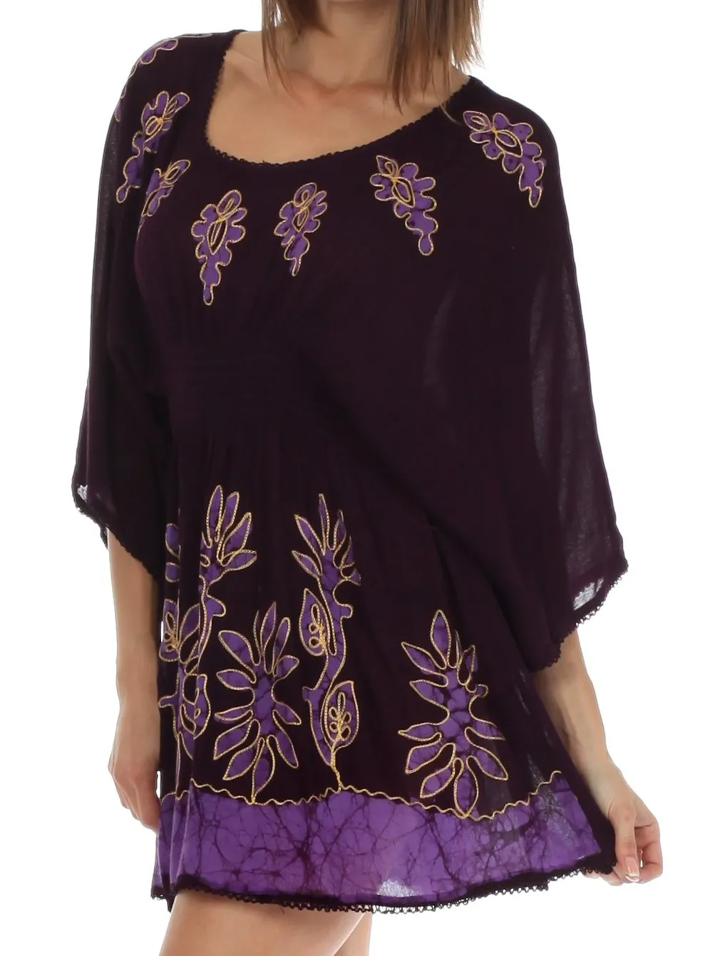 Sakkas Women's Embroidered Batik Gauzy Rayon Tunic Blouse