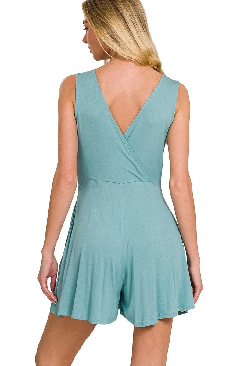 Santa Monica Teal Romper with Pockets