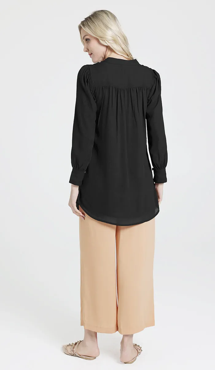 Shaina Long Chiffon Modest Top - Black