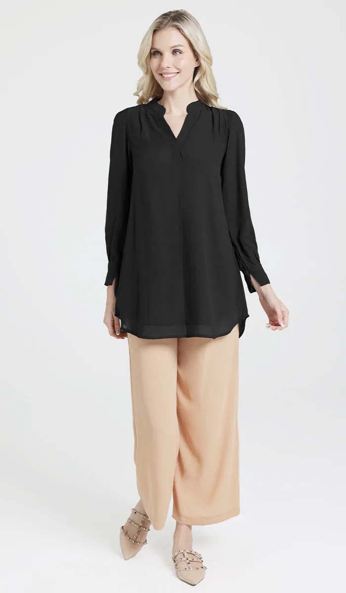 Shaina Long Chiffon Modest Top - Black