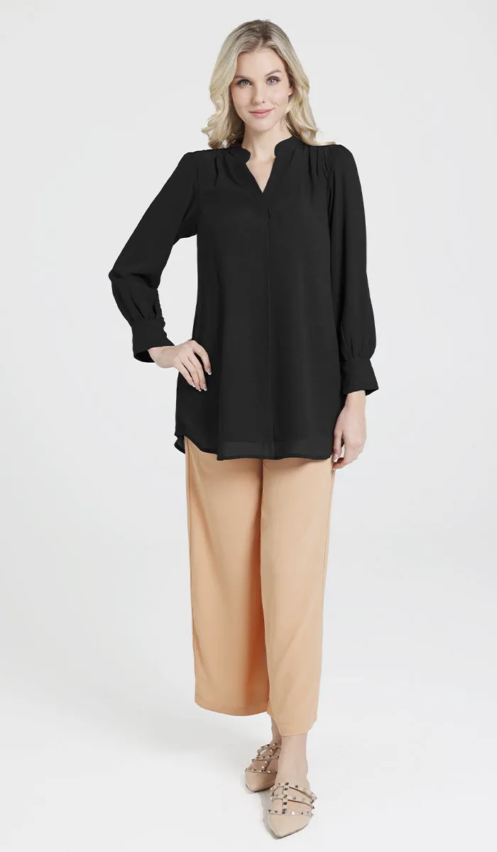 Shaina Long Chiffon Modest Top - Black