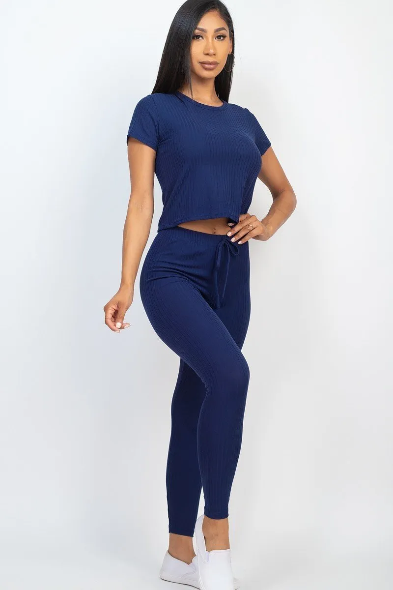 Short Sleeve Top & Leggings Set - 7 colors - Ships from The US