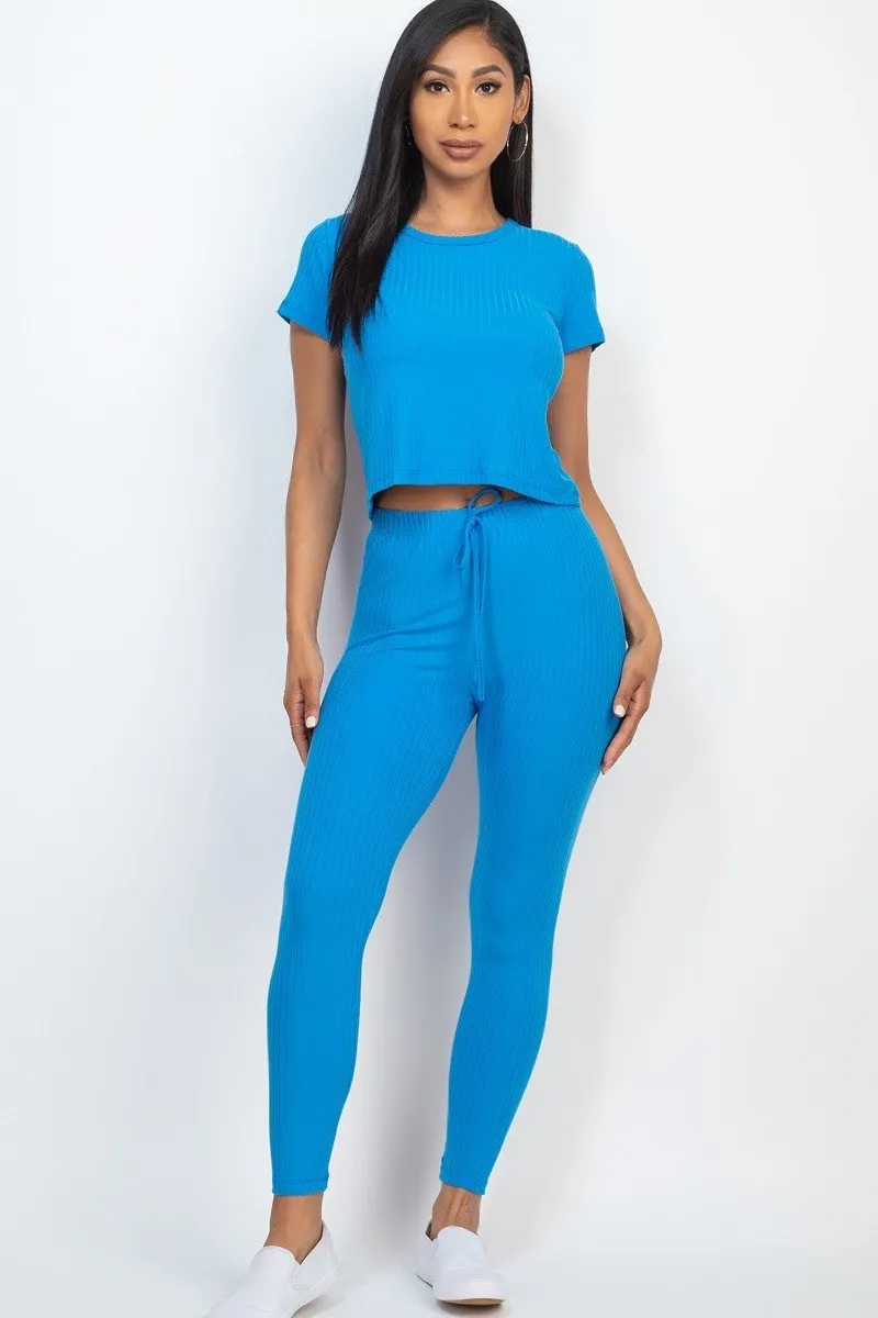 Short Sleeve Top & Leggings Set - 7 colors - Ships from The US