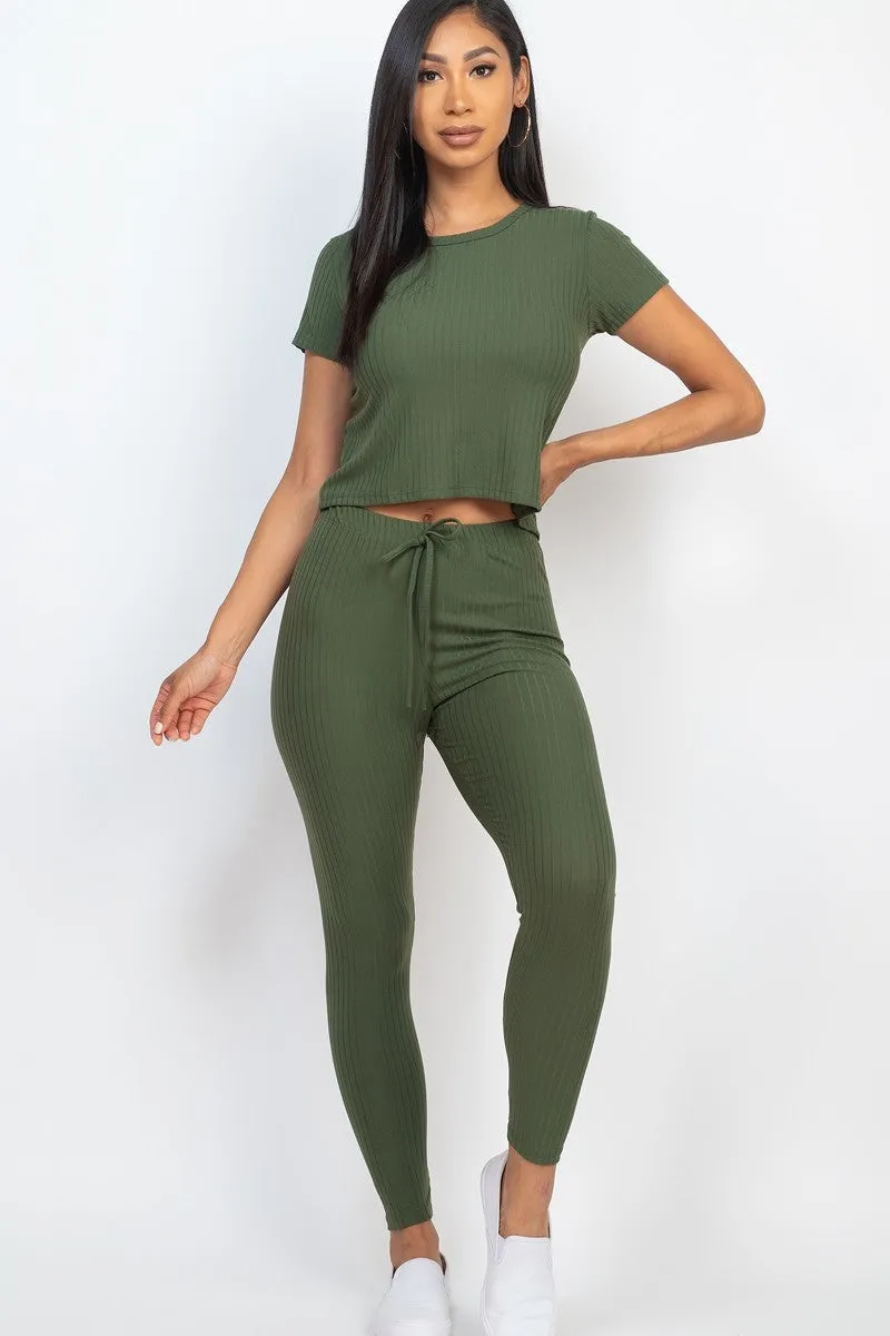 Short Sleeve Top & Leggings Set - 7 colors - Ships from The US