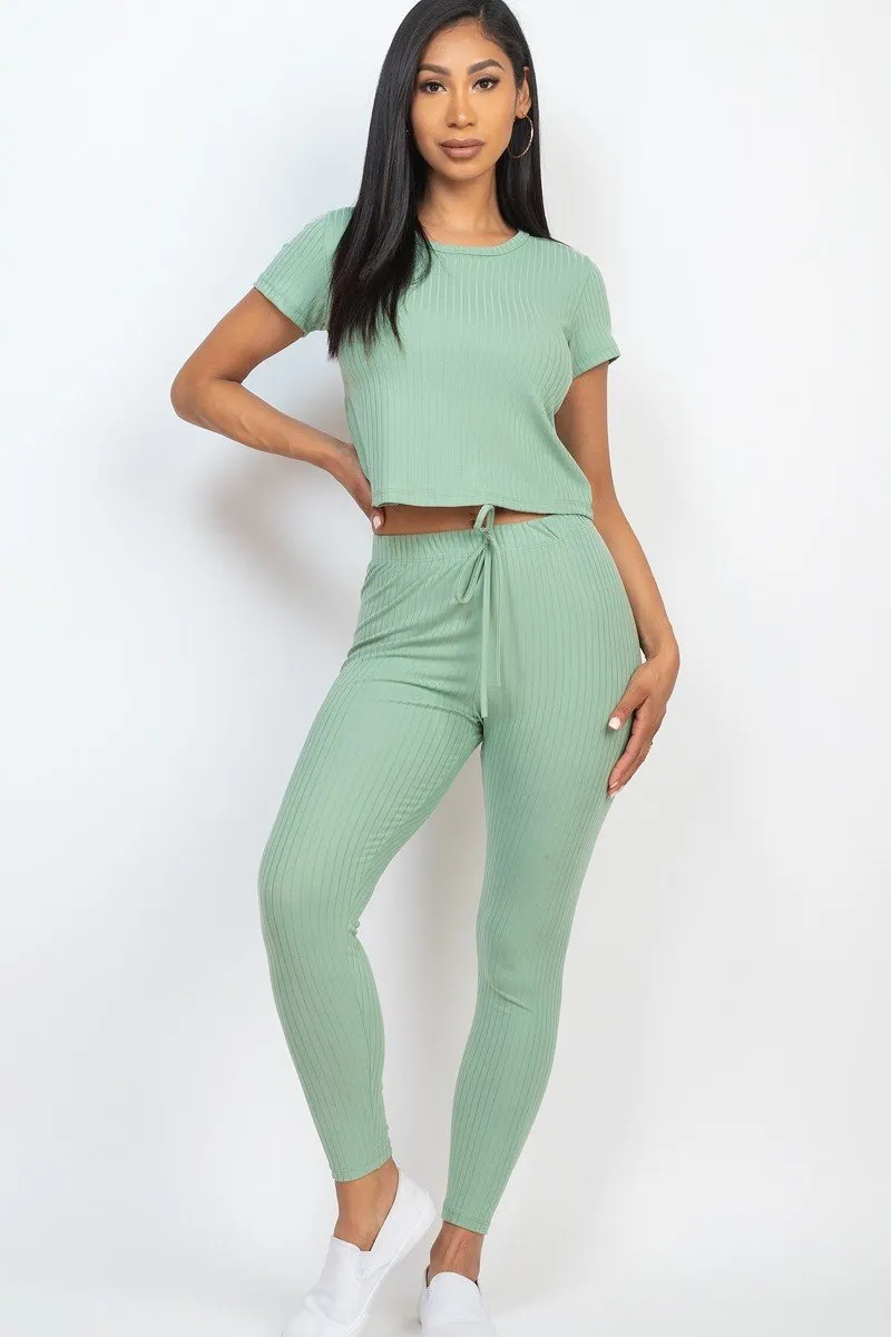 Short Sleeve Top & Leggings Set - 7 colors - Ships from The US