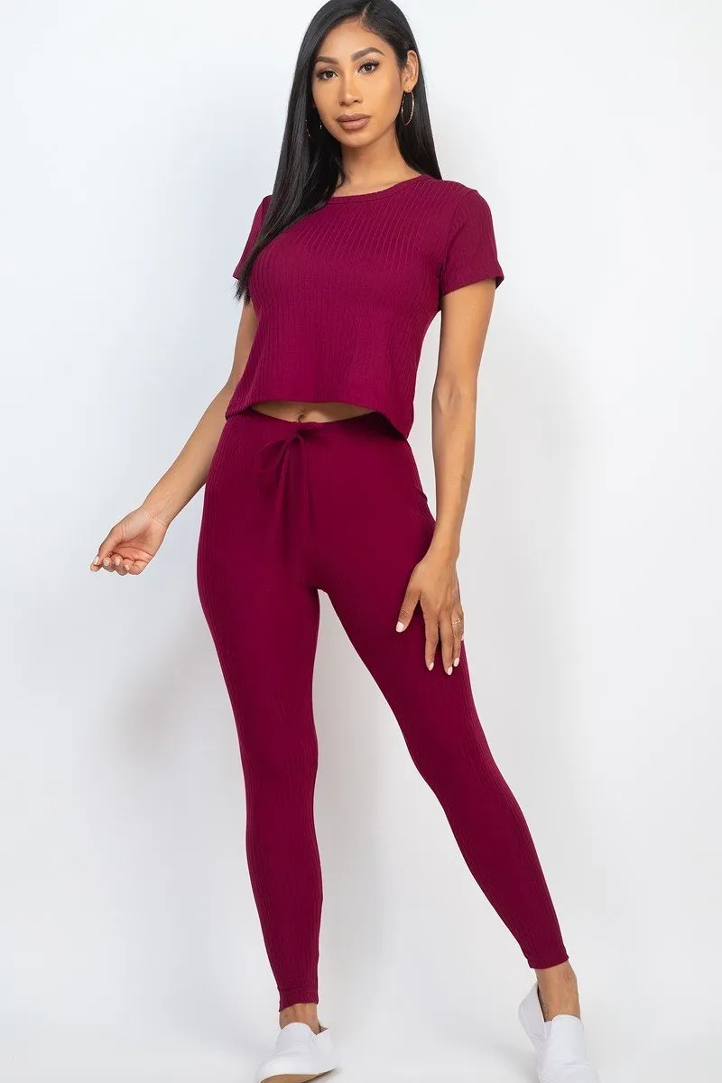 Short Sleeve Top & Leggings Set - 7 colors - Ships from The US