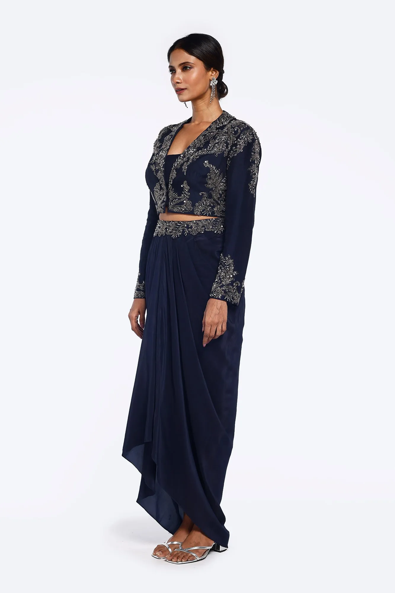 Silk Blazer And Dhoti Skirt Co-ord Set